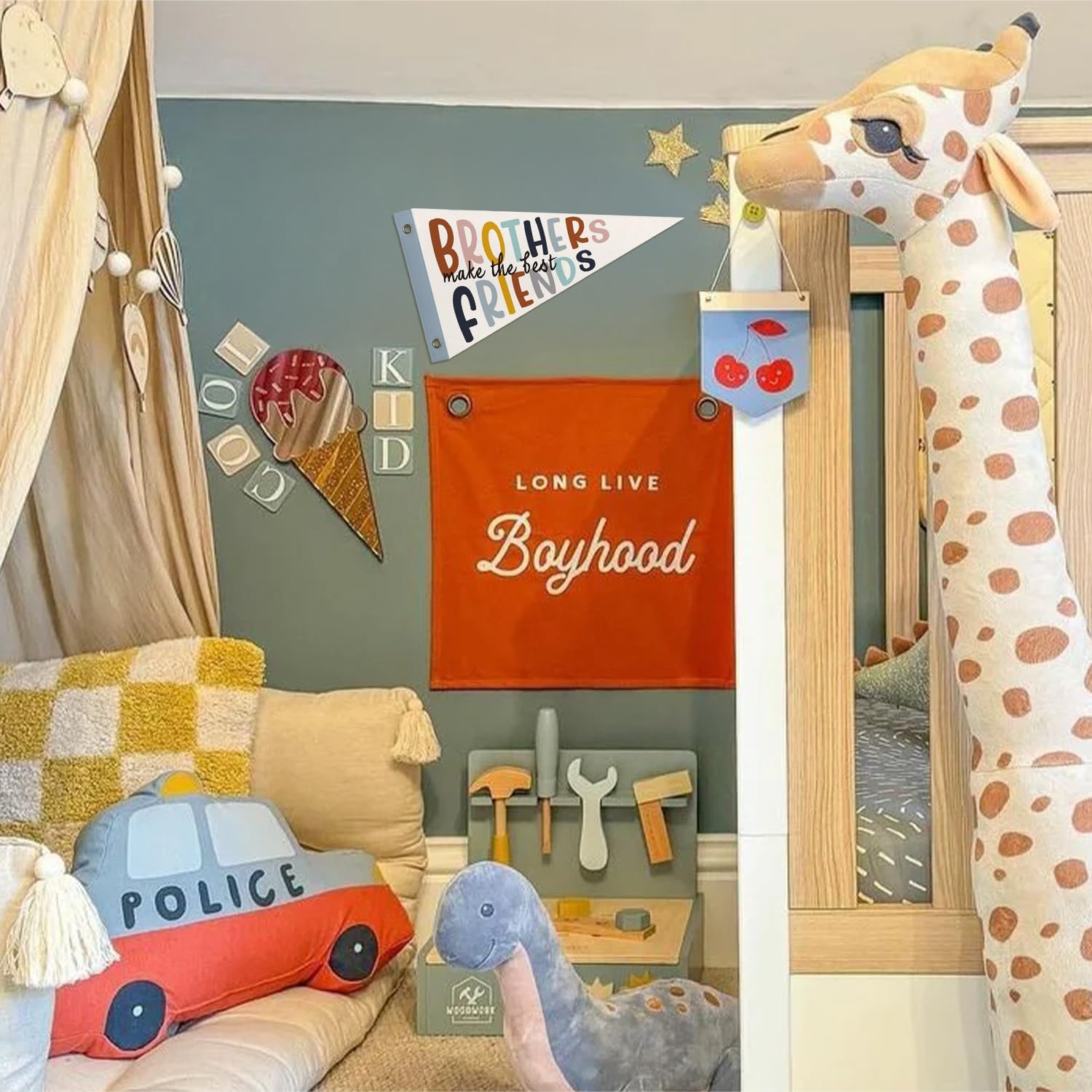 Brothers Make The Best Friends Banner Pennant Flag, Boys Kids Playroom Decor for Kid Bedroom Nursery Toddler Room Wall Decor, Brothers Banner Felt Pennant, 8x14 Inch image 2