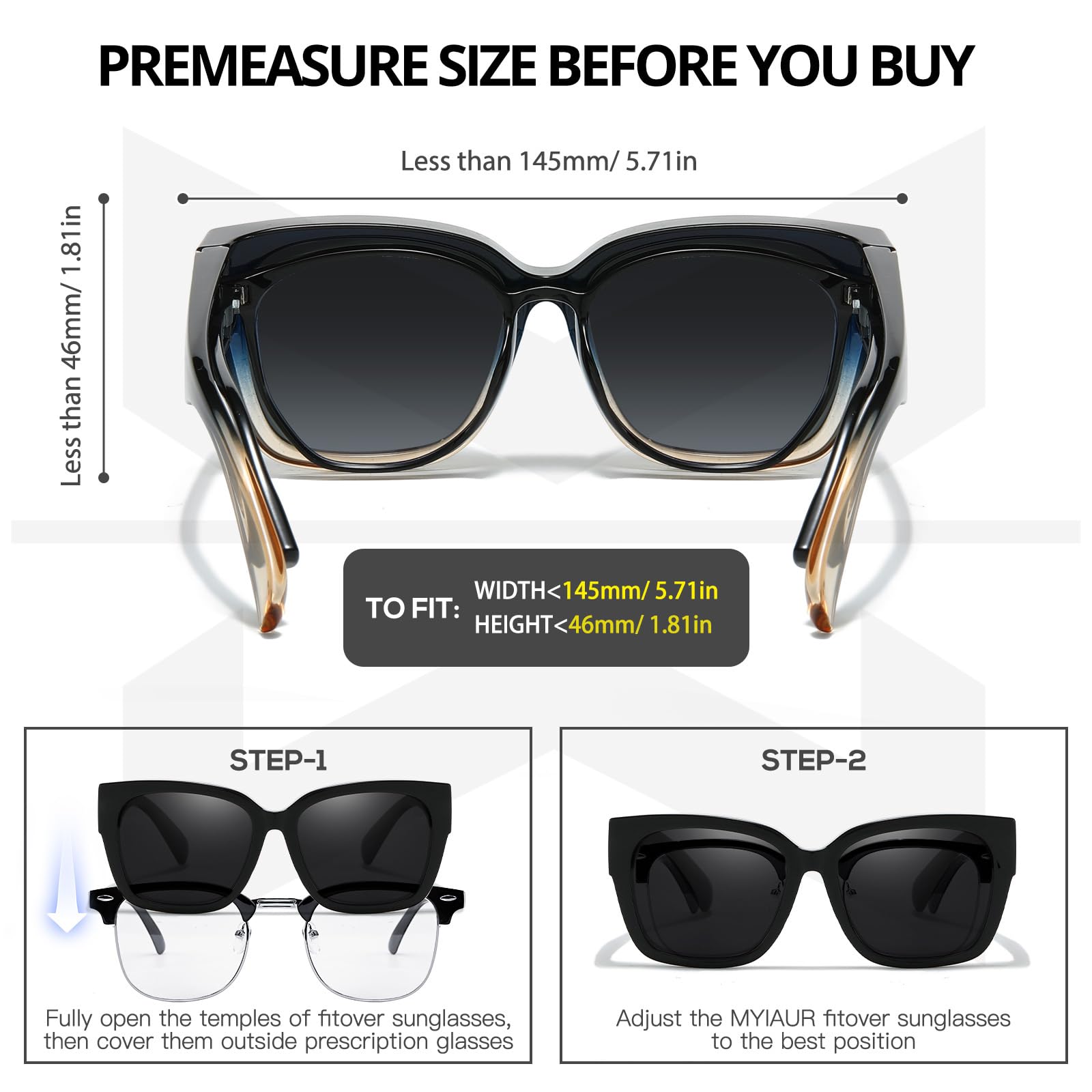 Myiaur 2 Pack Überzieh Sonnenbrille Damen Polarisierte UV400 Schutz Oversized Rahmen Sonnenbrille für Brillenträger für Autofahren & Freizeit