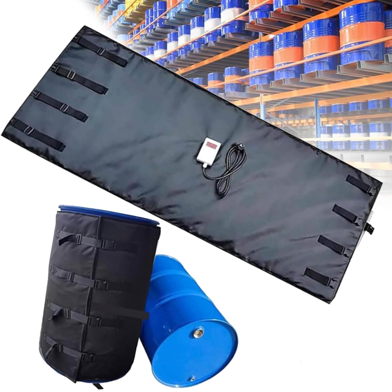 MRVAKDYDI Oil Barrel Heating Blanket, IBC Drum Heater, Industrial Grade, Grey, Black, 200L/1000L(Black,55Gallon/200L)