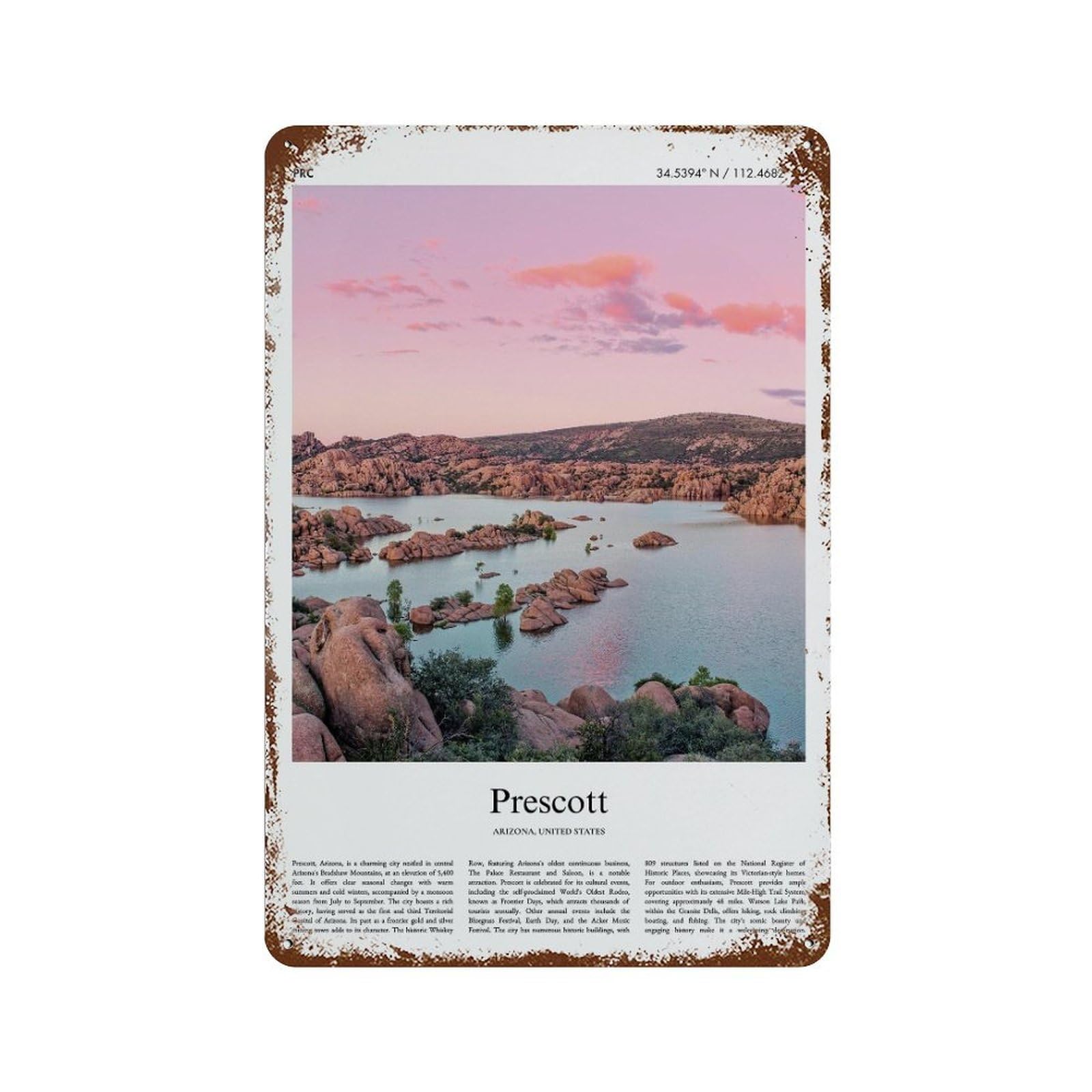 xiaoxiaoshen Prescott Arizona, United States, USA City Scenery Wall Decor Art Metal Tin Poster Modern Home Decor Art Home Bar Shop Decorations Vintage Sign 30x20cm