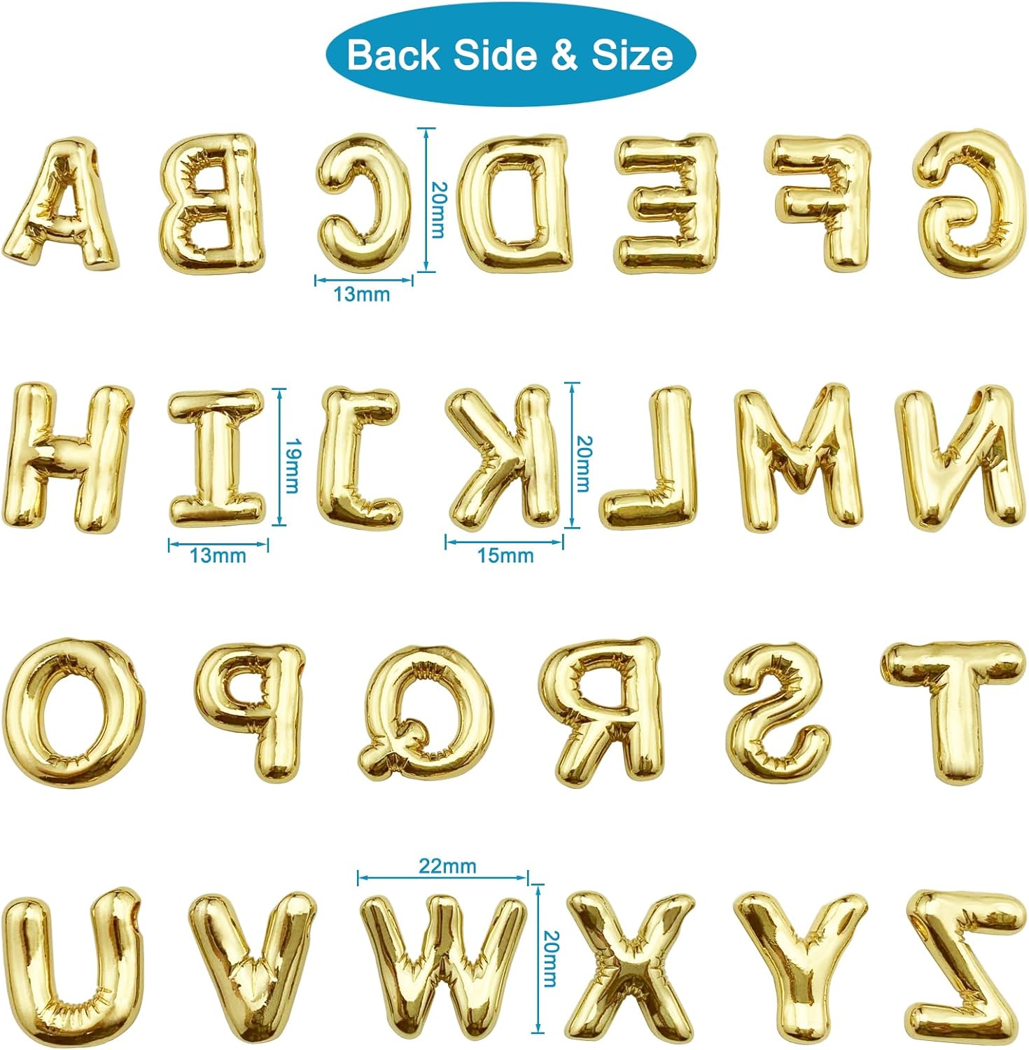 BETITETO 26pcs Bubble Letter Charms 18K Gold Plated Brass Puffy Big A-Z Alphabet Pendants for Making Jewelry Initial Necklace Name Personalized Gift DIY Craft