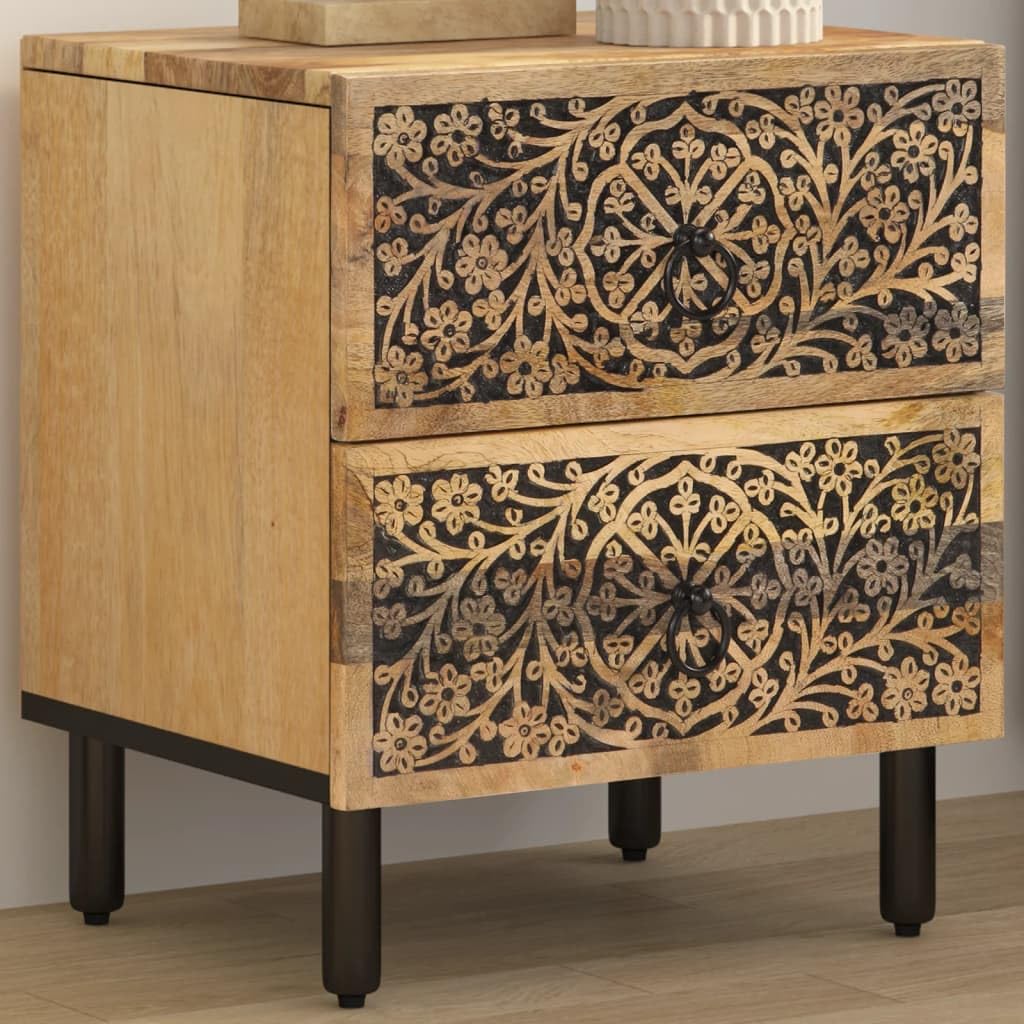 Comodino in legno massiccio di mango, 40 x 33 x 46 cm, stile retrò