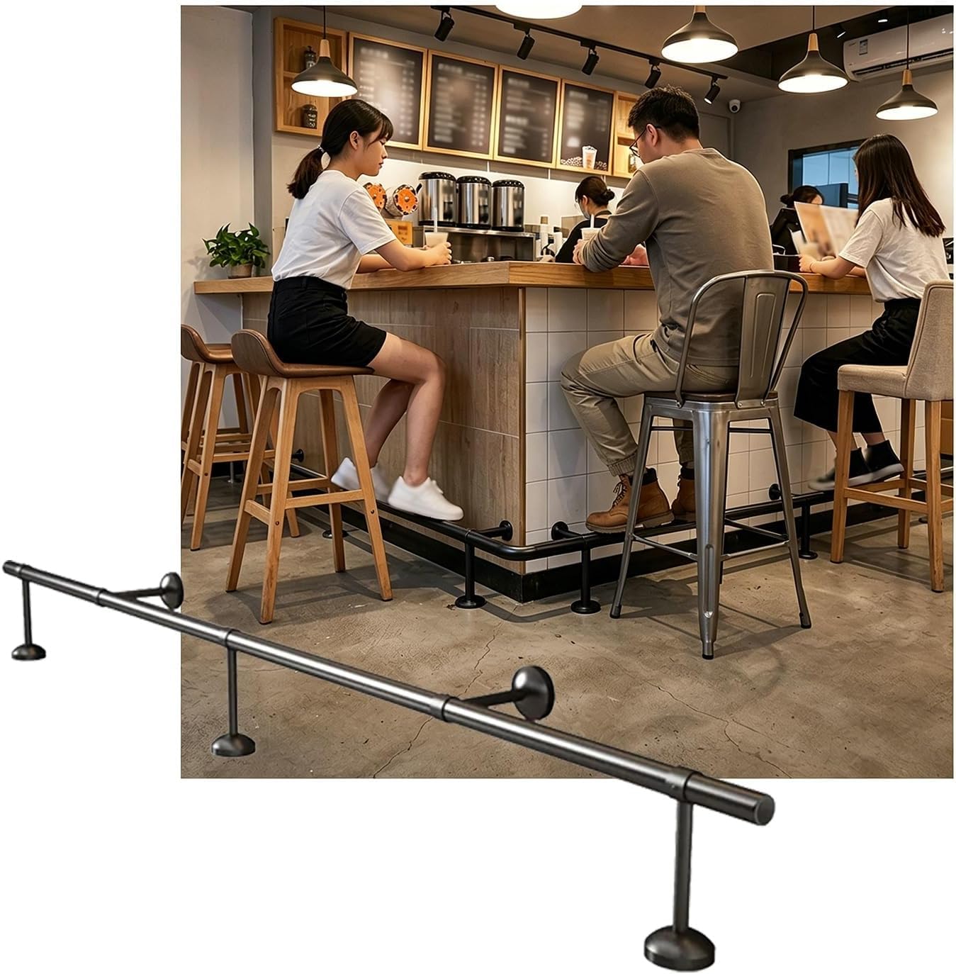 LXXW Bar Foot Rail Metal Bar Foot Rail Kit for Indoor，Stainless Steel Feet Rails for Kitchen Cafe Reception Desk Counter(Schwarz,3.5M/11.48FT)