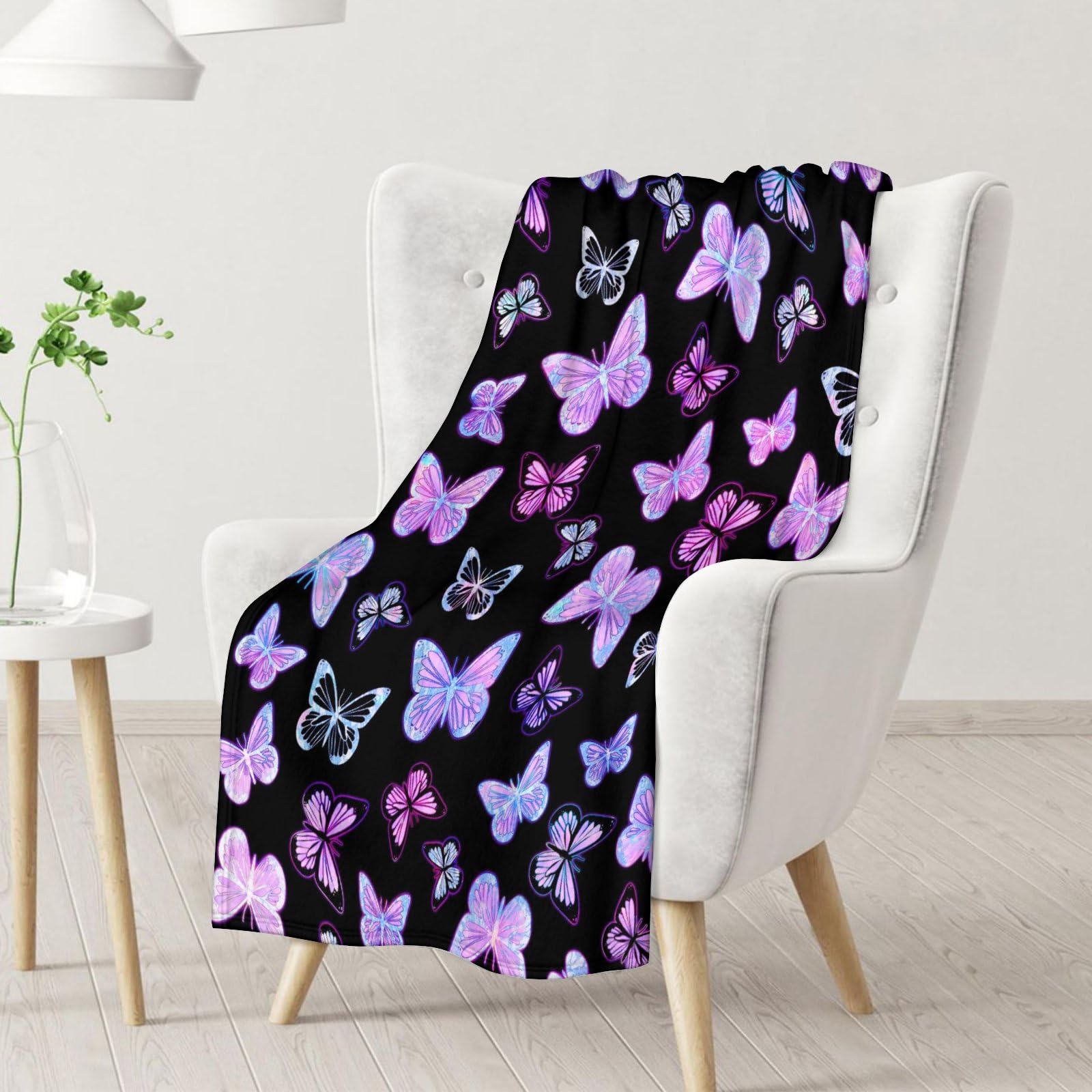 Butterflies Birds Flannel Fleece Blanket – Super Soft, 50x60 Inches, All-Season Cozy Throw For Bed, Sofa, Travel