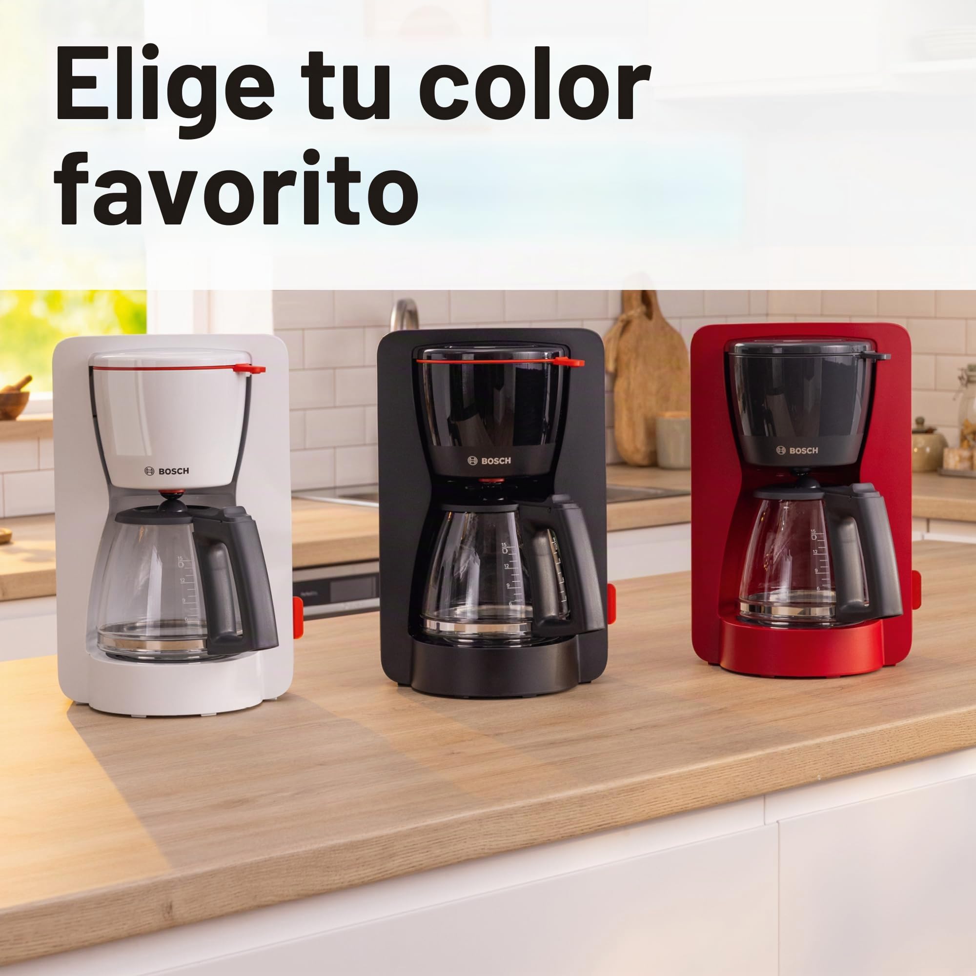 Bosch MyMoment TKA3M133 - Cafetera filtro, jarra de cristal de 1,25 l, para 10 a 15 tazas, función de mantenimiento caliente 60 min, sistema antigoteo, soporte de filtro giratorio, programa de