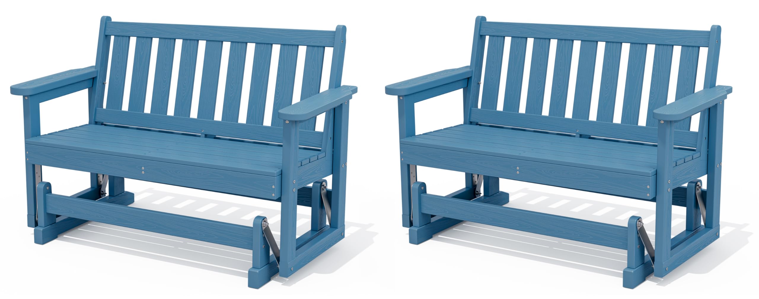 SERWALL HDPE Outdoor Glider Bench Set of 2, All Weather, 660lbs Cap, Navy
