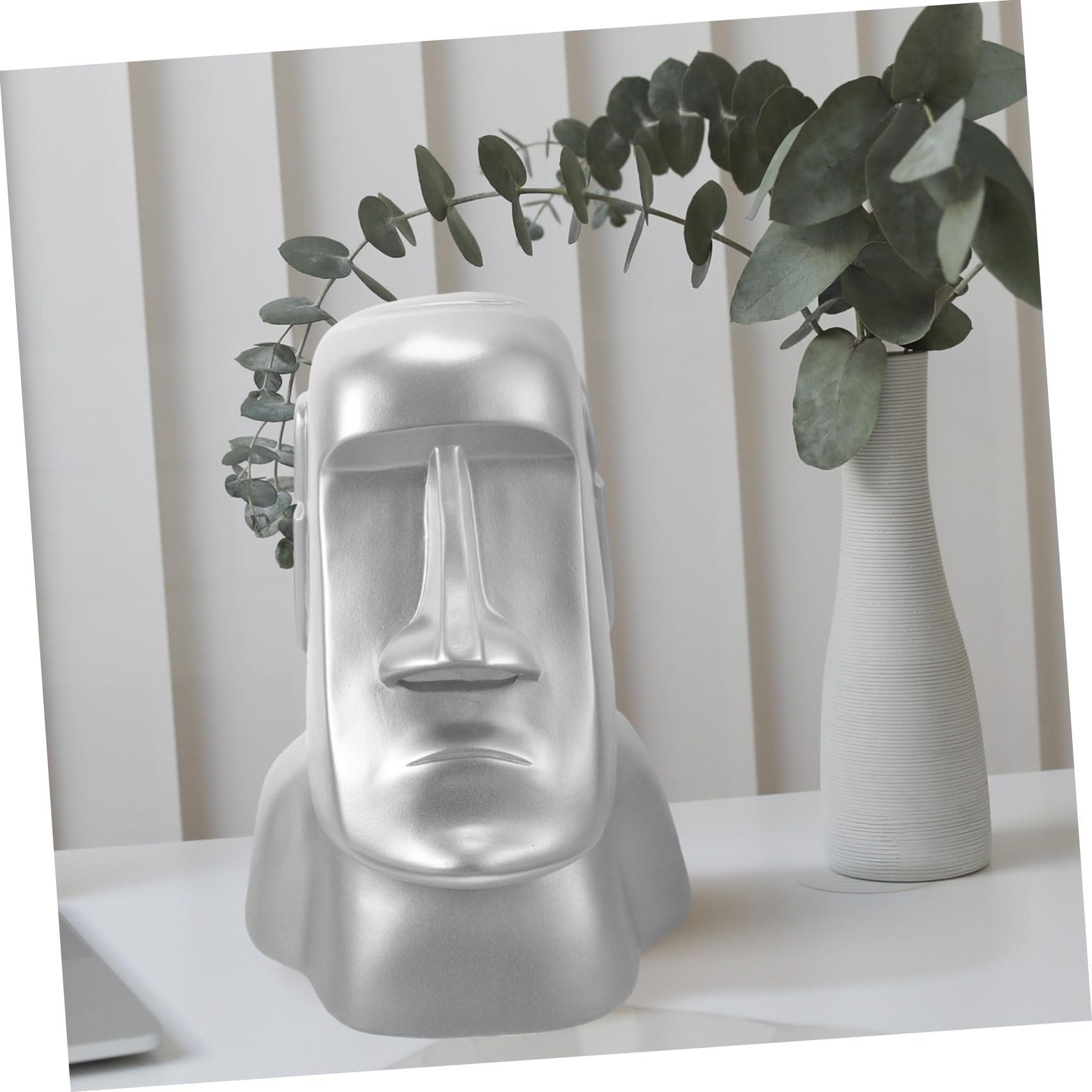 Cabilock Supporto per Cuffie Statua Moai in Resina Argento da Scrivania | Organizer per Piccoli Oggetti, Scenari Ufficio e Casa, Regalo di Natale