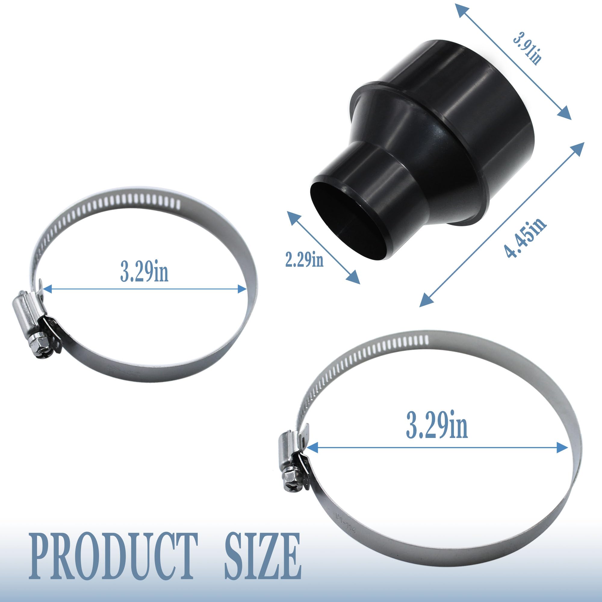 70136 - Accesorio reductor de cono de manguera de 4 a 2-1/2 pulgadas para mangueras de polvo y sistemas de recogida de polvo, accesorio reductor de recogida de polvo con 2 abrazaderas de acero