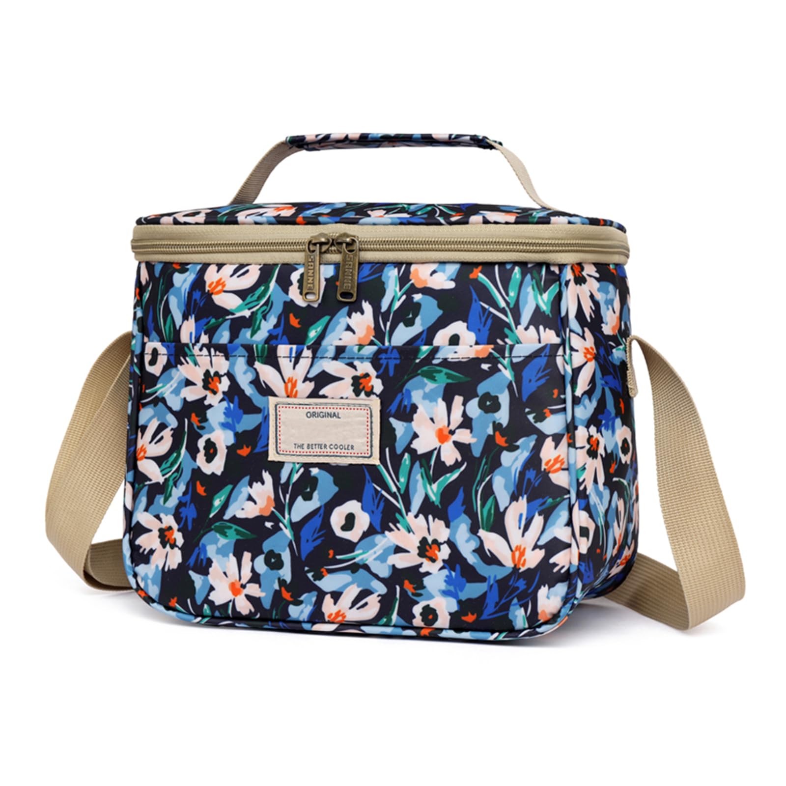 Nanxson Insulated Lunch Bag for Women Men Floral Cool Bag Lunch Box Waterproof Large Capacity Tote Bag for Picnics Work School (7.5L,B-Dark Blue Flower)