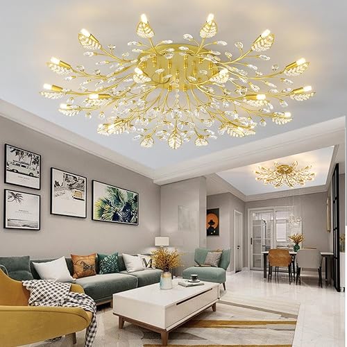Miniatura 2 de Moderna lámpara de techo de cristal con hojas doradas, luces de techo semiempotradas, iluminación para dormitorio, sala de estar, comedor, cocina,