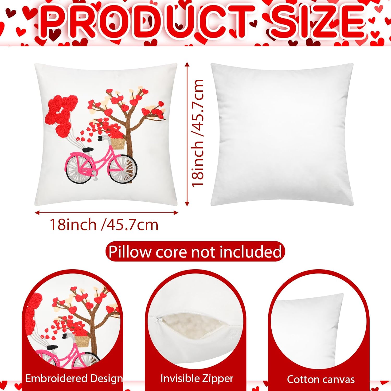 2Pcs Valentine's Day Throw Pillow Covers 18"x 18" Valentines Embroidered Red Heart Love Pillow Covers Farmhouse Decorative Cushion Cases for Couch Sofa Bed Living Room Bedroom Decor Gift