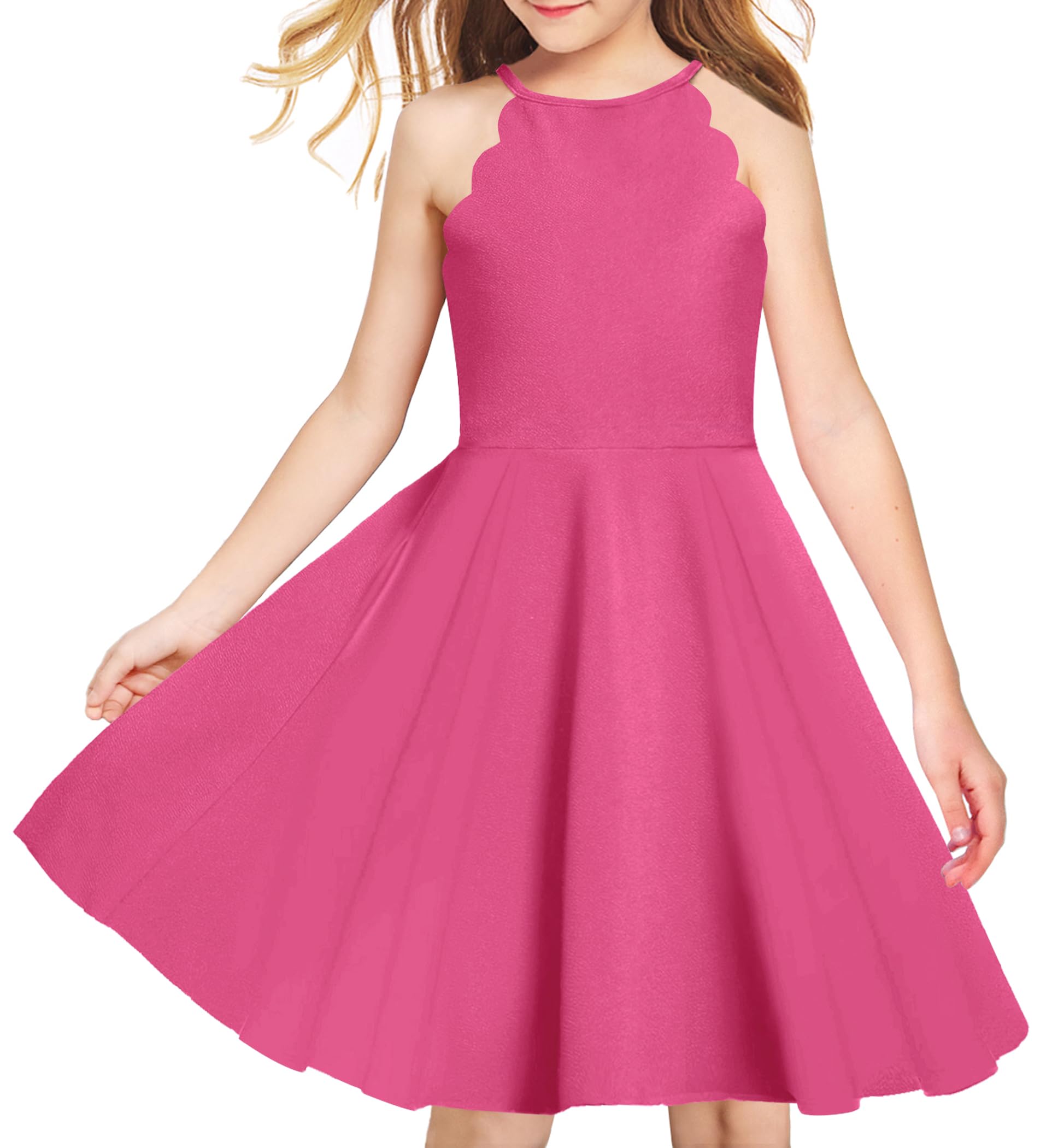 Arshiner Girls' Dress Halter Neck Summer Sundress Sleeveless Elegant A-line Pockets Party Dress