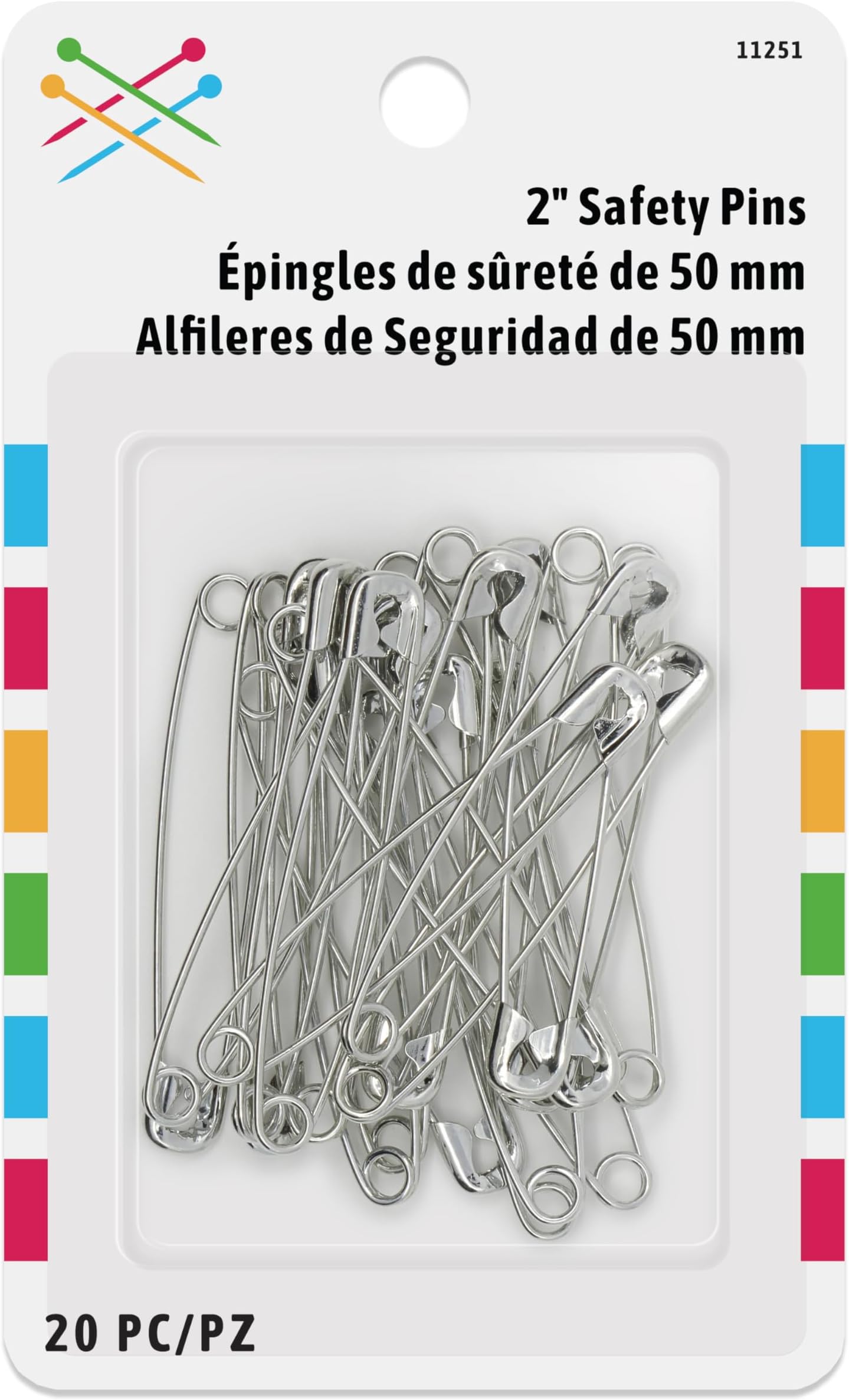 Large 20 PC Safety Pins, L, Zinc Count