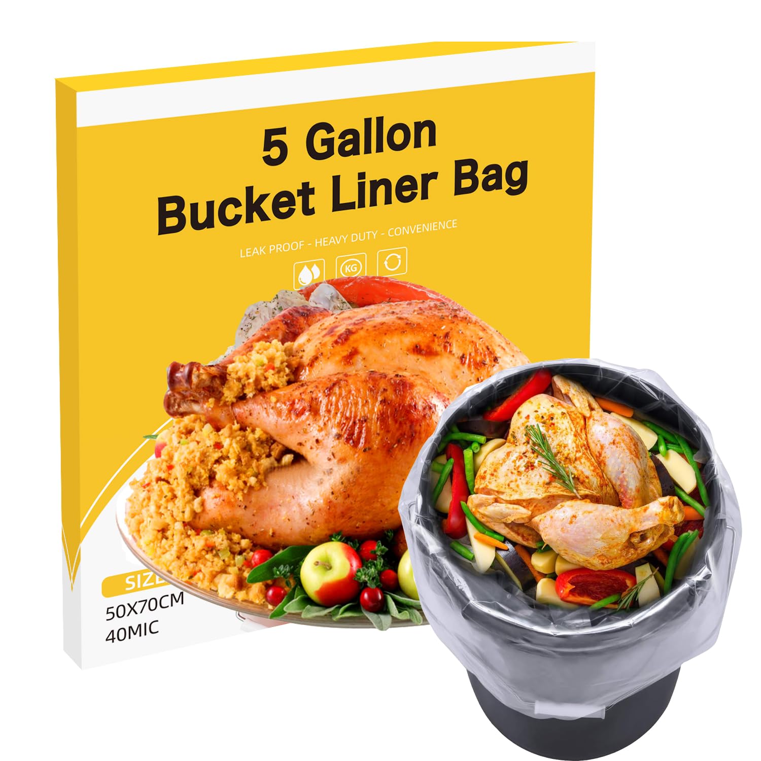 5 Gallon Bucket Liner Bags, Turkey Brine Bag, Food Grade Platisc Bag for Marinading and Brining, BPA Free, Extra Heavy Duty Leak Proof, Great for Food Storage, Pack of 12