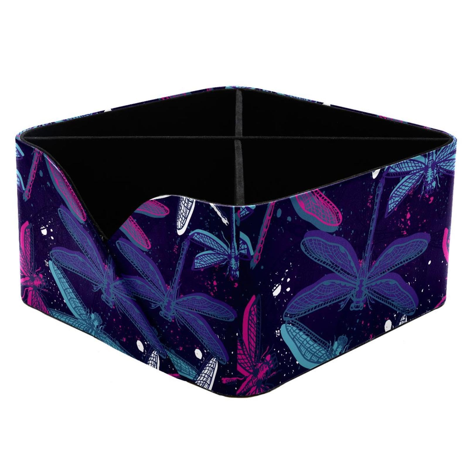 KengjuTesu Insect Dragonflies Pattern Desktop Organizer Pen Holder, Rectangular Pencil Cup for Office, Study and Makeup Stations
