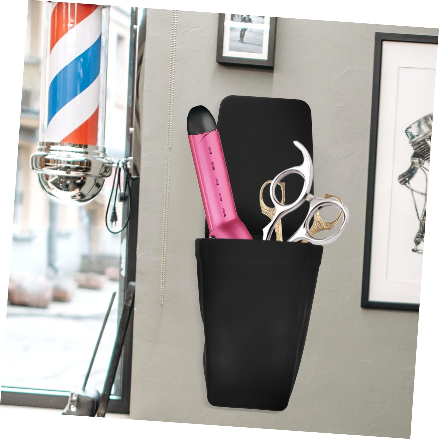 WOONEKY Porta Piastra per Chioma in Silicone Isolante Nero con Ventosa, Custodia Protettiva Resistente al Calore per Strumenti di Styling da Viaggio