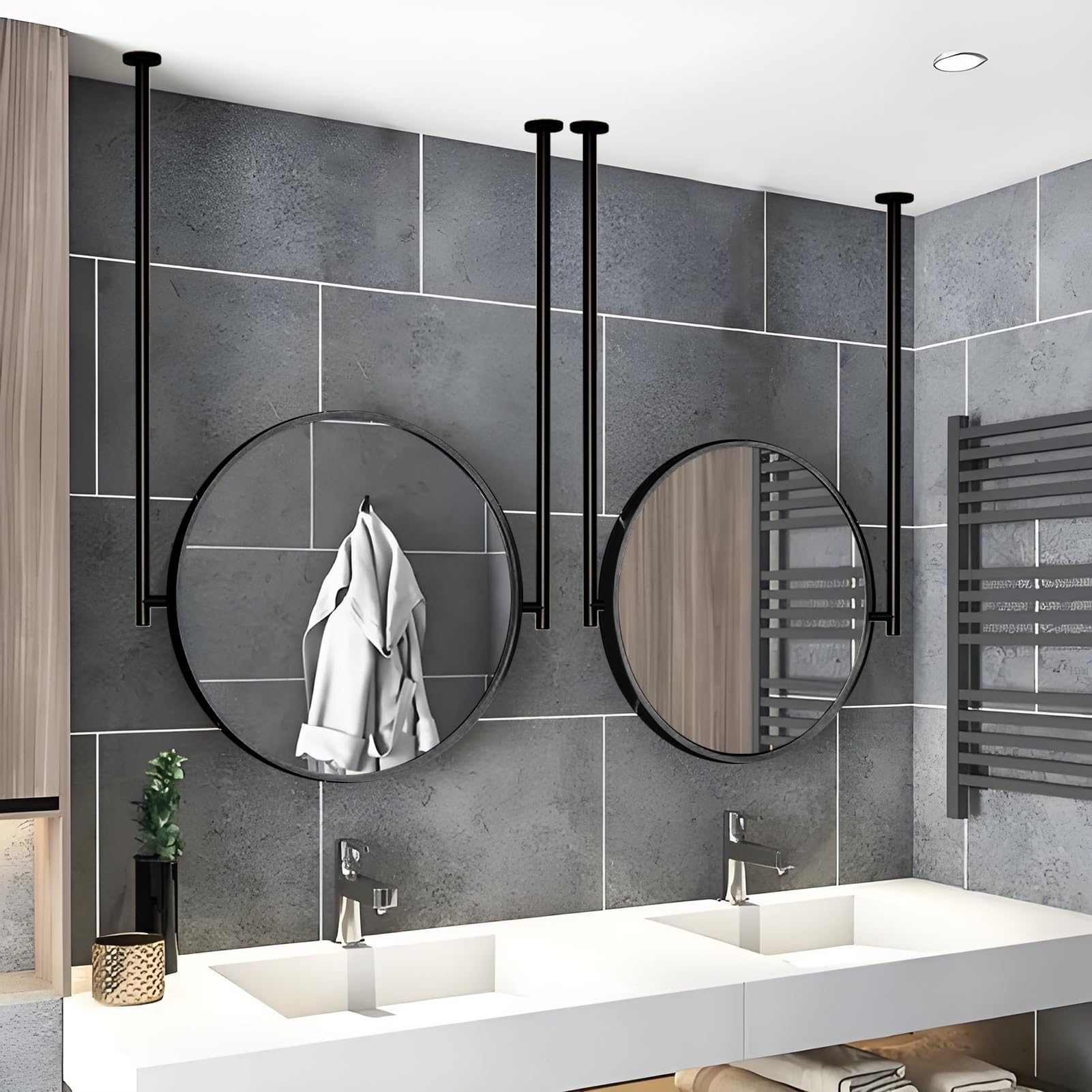 FGXHHS Round Modern Decorative Mirror, Vertical Ceiling Mount HD Mirrors, Bathroom, Cloakroom Hanging Mirror with Black Frame, Clear and Practical(Diameter-40CM/15.7INCH)