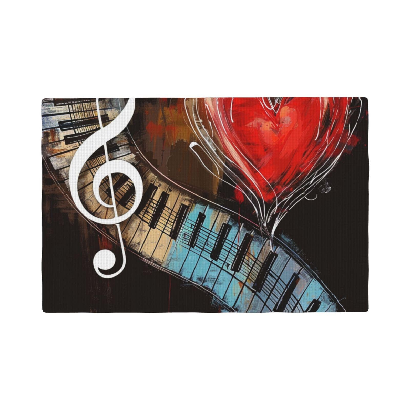 Treble Love and Music Print Placemats Set, Heat Resistant Washable Placemat 12x18in Table Mats for Party Kitchen Dining Table Decoration Indoor Outdoor, Four Pieces
