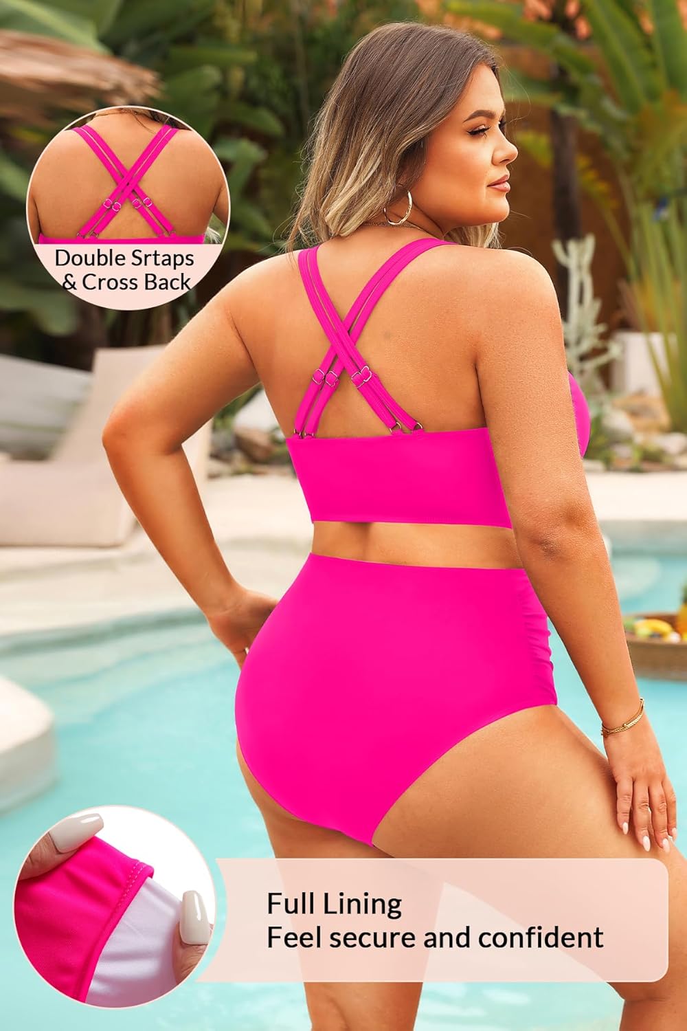 Women Plus Size Two Piece Swimsuit - High Waisted Bikini with Double Straps Tummy Control Bathing Suit 2025 Swimwear - Image 4