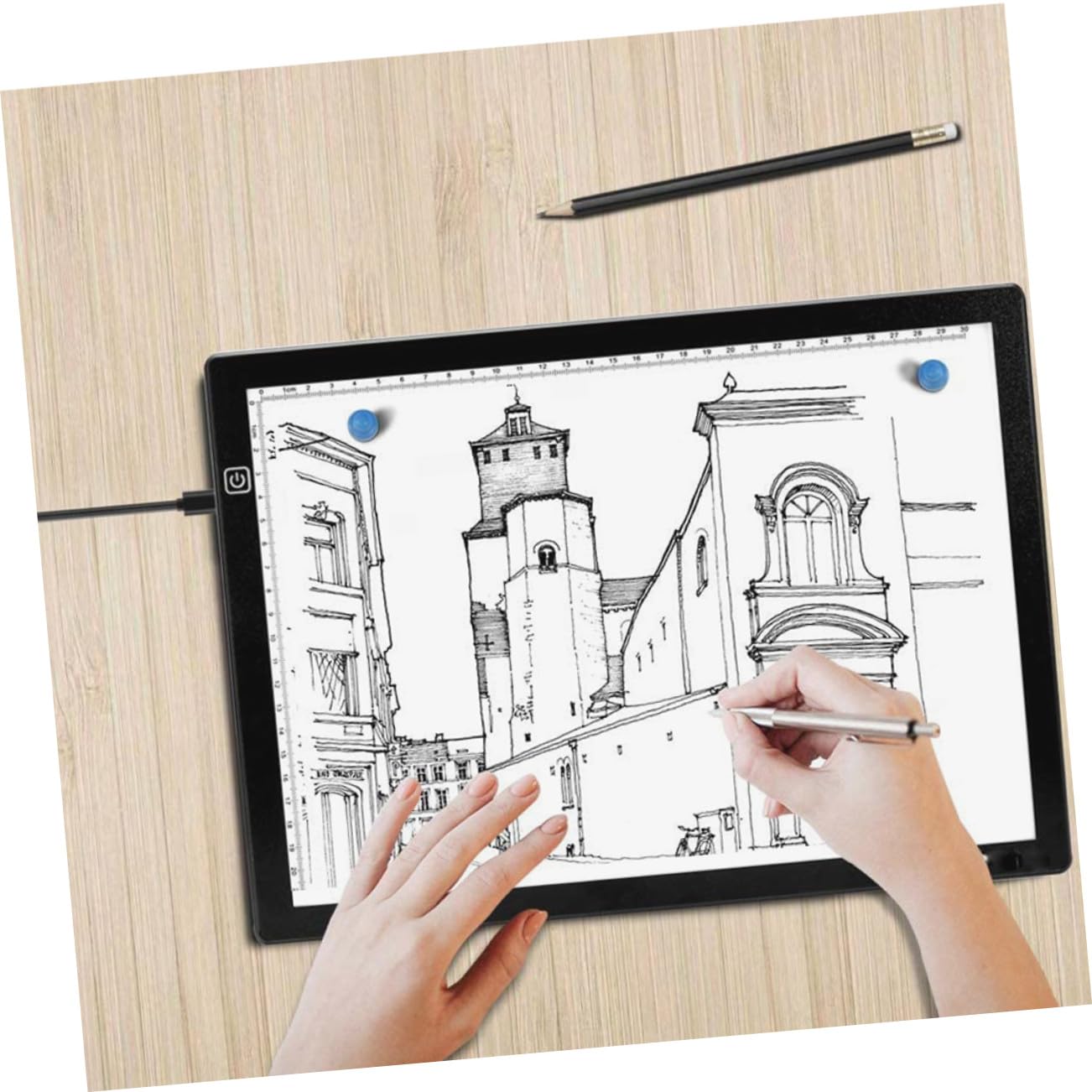 SHINEOFI Table Lumineuse de Traçage A4 LED Portable en Acrylique, Faible Consommation, avec Règle Intégrée, Câble USB et Aimants pour Dessin Professionnel et Scrapbooking