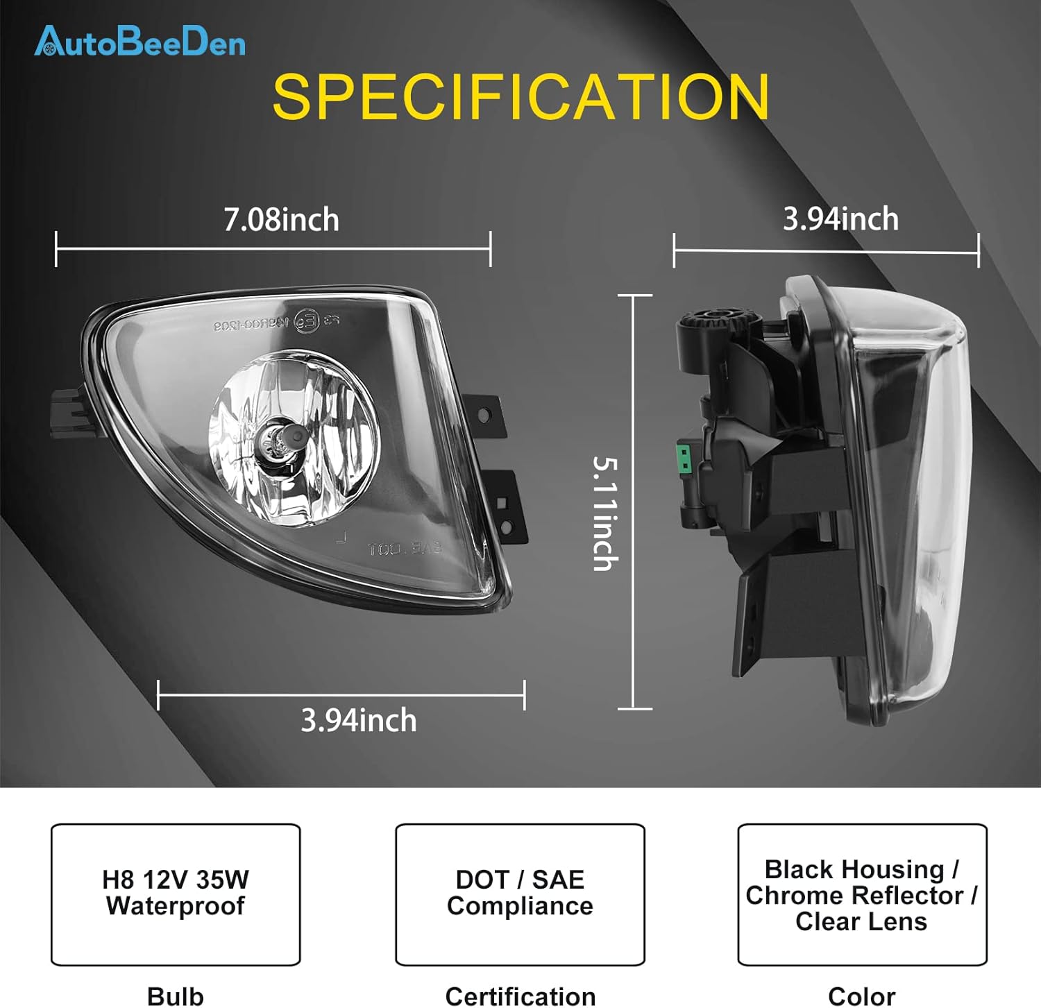 Fog Lights compatible with BMW 528i 535i 550i xDrive Sedan, ActiveHybrid 5 Sedan, F10 F11 5 Series, 2011 2012 2013, 1 Pair Fog Lamps (Clear)