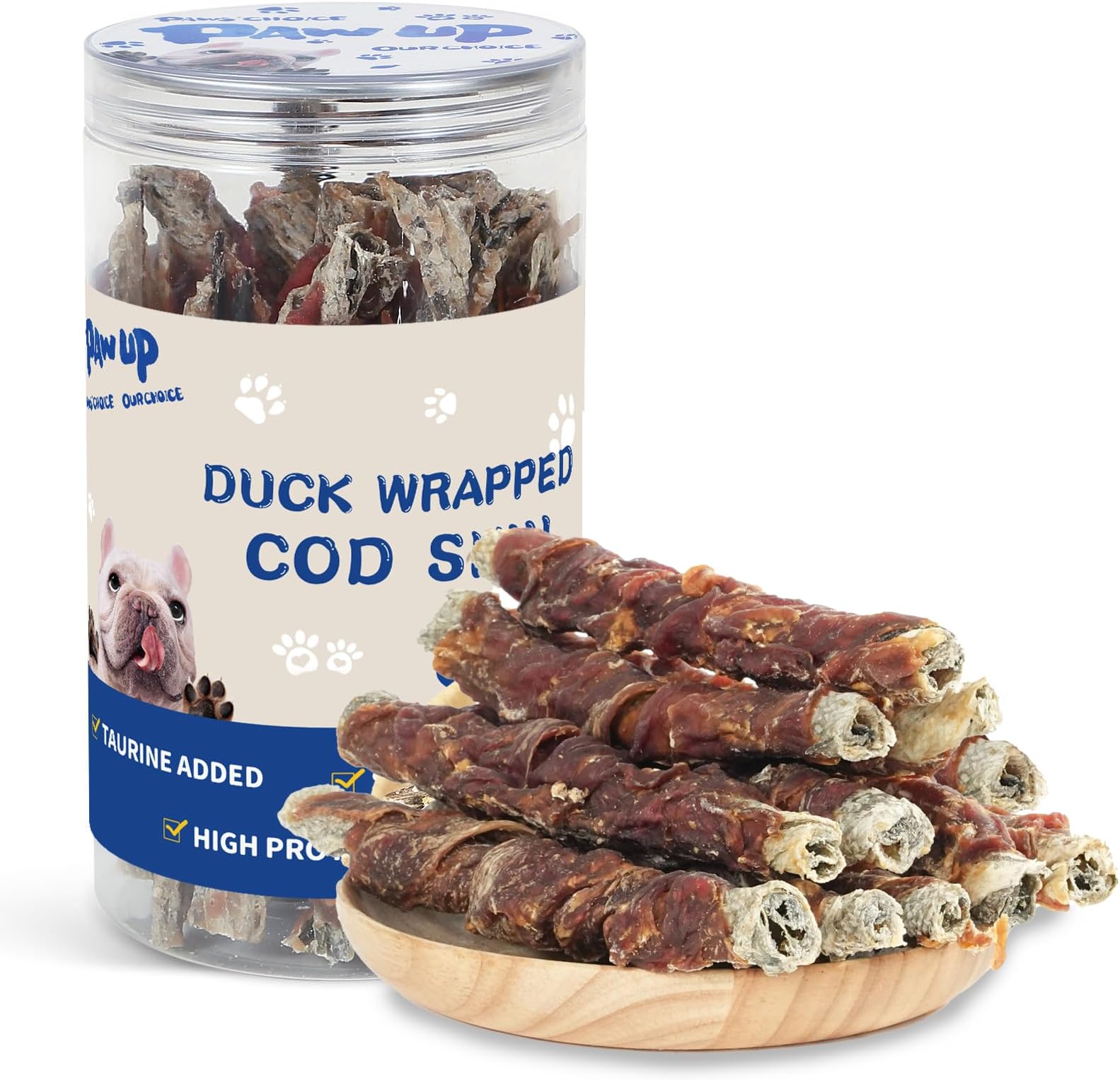 Cod Skin Dog Treats & Duck Dog Treats High Protein & Omega 3, Natural Dog Chews with Taurine, 12.5
