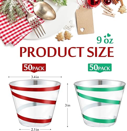 Miniatura 2 de Gejoy 100 vasos de plástico desechables de 9 onzas, vasos de plástico duro, vasos transparentes, elegantes vasos de boda para el día de la madre,