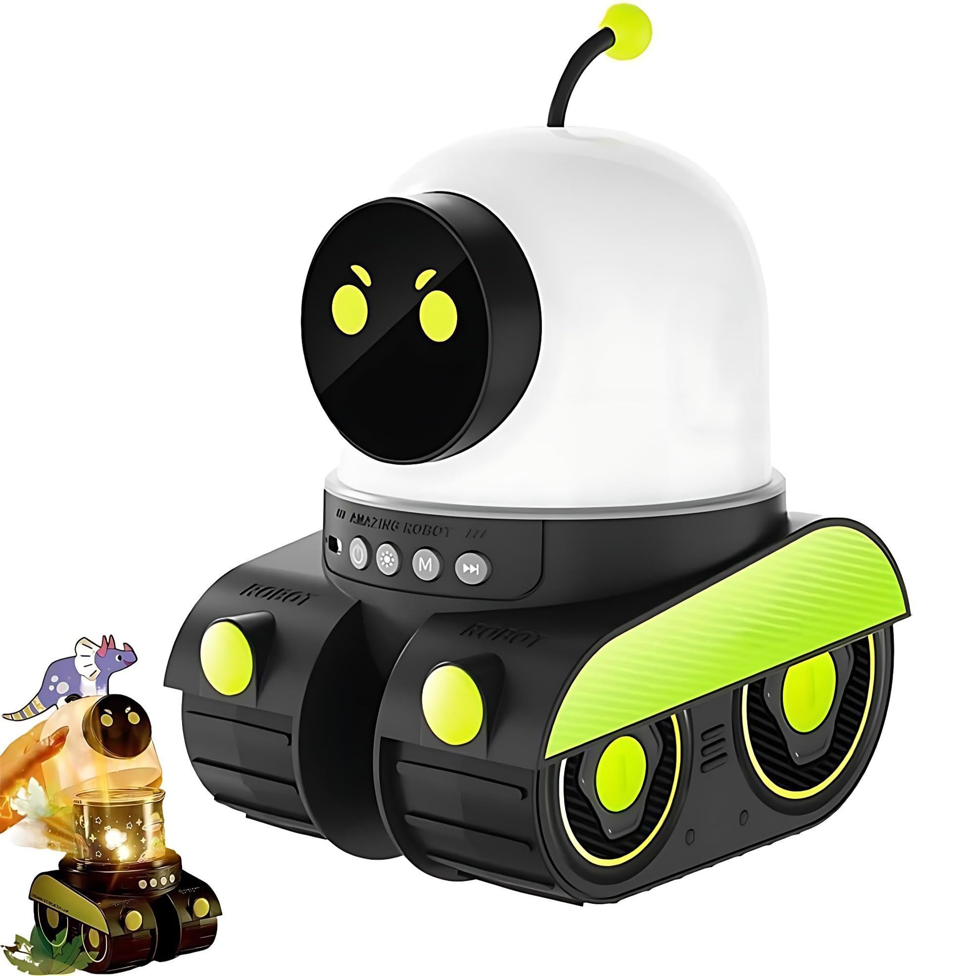Lámpara de proyector de dibujos animados, luz nocturna recargable de robot con música, proyector LED de cielo estrellado para decoración de habitación de niños, decoración divertida de vacaciones