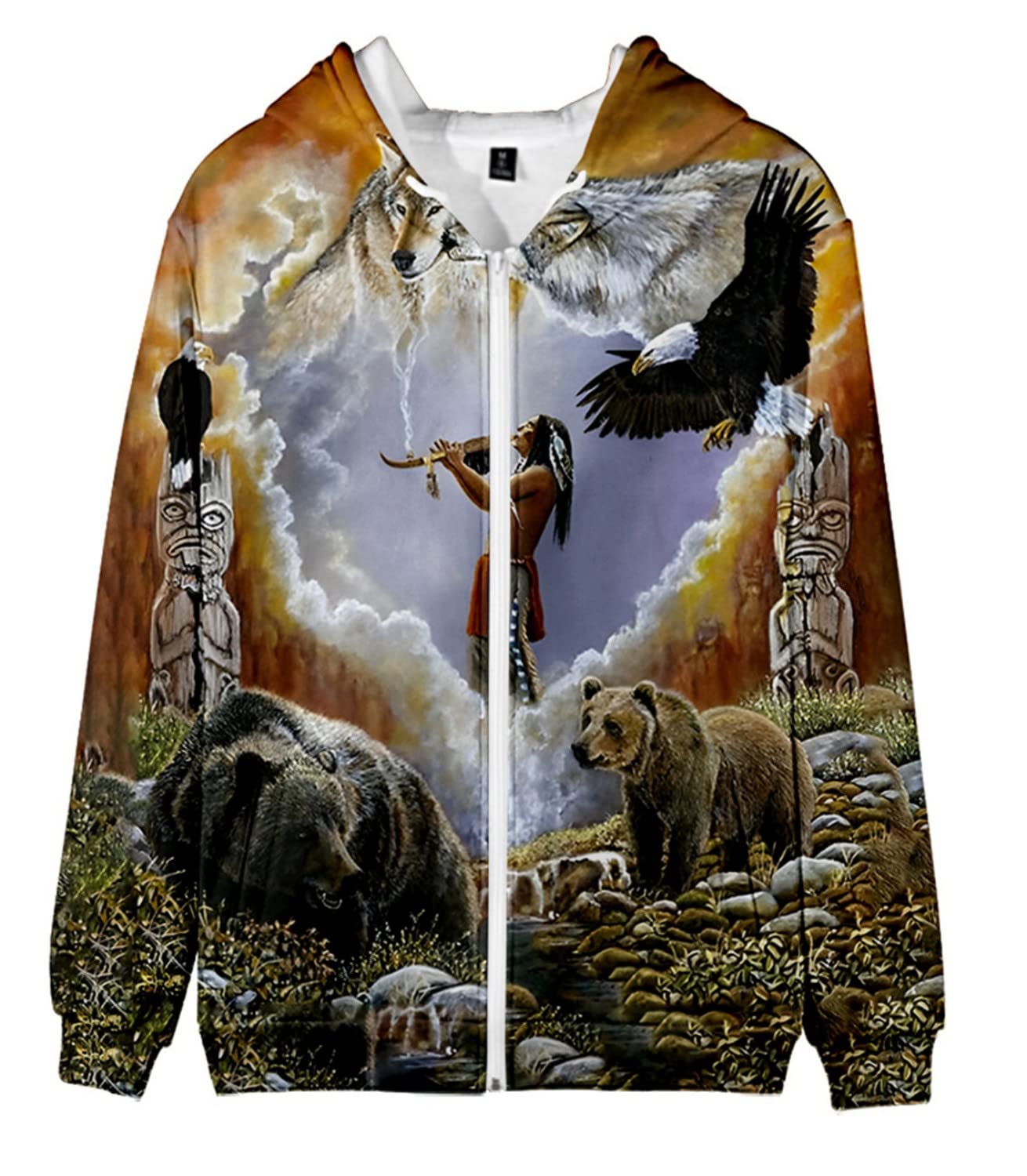 SIAOMA Native American Indians Hoodie Unisex 3D Print Hooded Coat Native American Zip Up Jacket