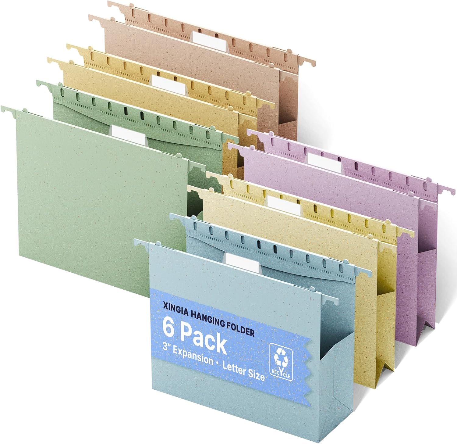 XINGIA Hanging File Folders Letter Size,3'' Expandable File Folders Hanging with Tabs,6 Pack Extra Capacity Hanging Folders for Filing Cabinet,Wheat Straw Plastic Hang File Organizer,Assorted Colors