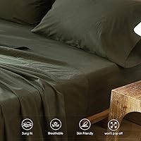 Vista 5 de MooMee Sábana bajera ajustable de solo 100% algodón lavado con textura parecida al lino, transpirable, duradera, suave, cómoda, bolsillo profundo