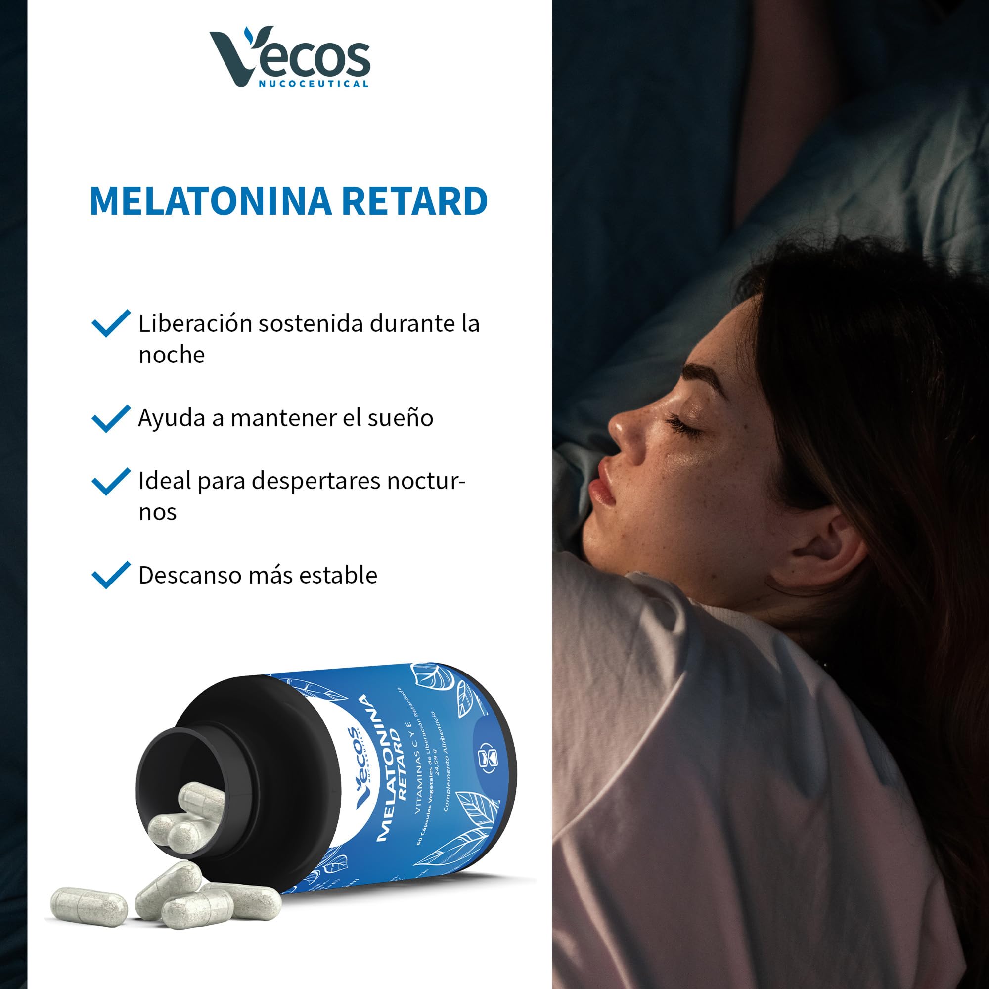 Melatonina Pura de Liberación Retardada para Dormir Bien toda la Noche - Ayuda a Regular el Ciclo Natural del Sueño - Efecto Inmunoestimulador