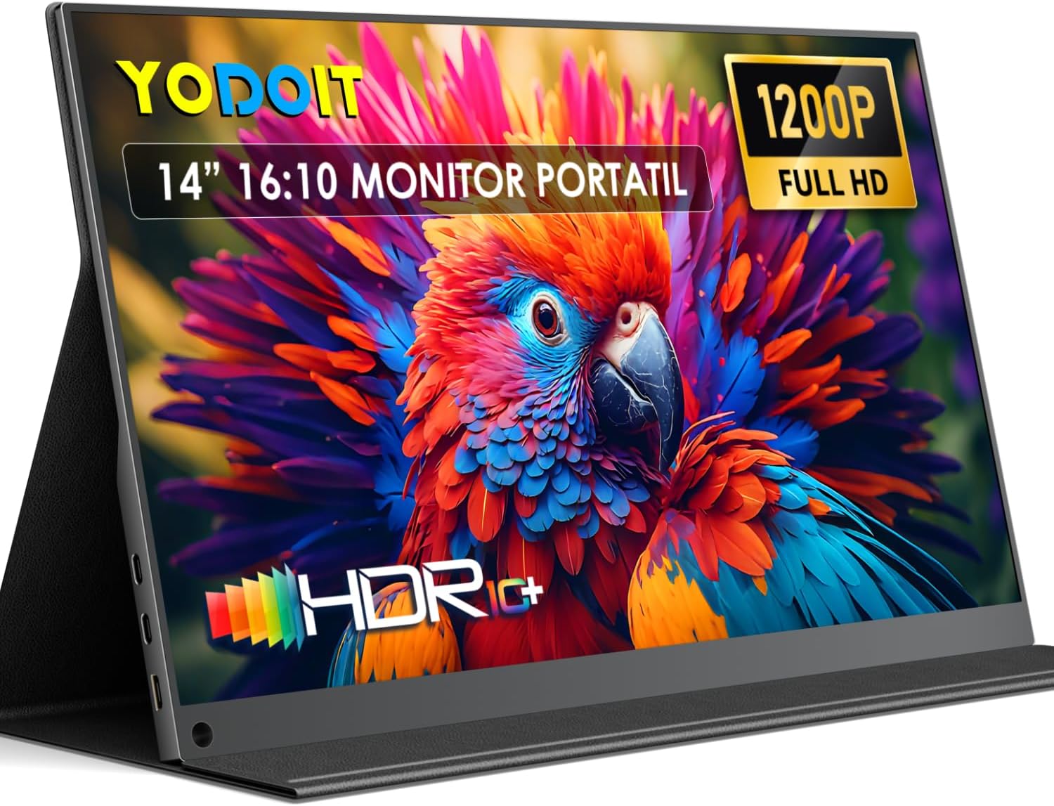 Yodoit Portable Monitor for Laptop 1920×1200 14" FHD Travel IPS Screen Display with USB Type C Port and Built-in Speakers with Cover Compatible with PC, MacBook, Xbox