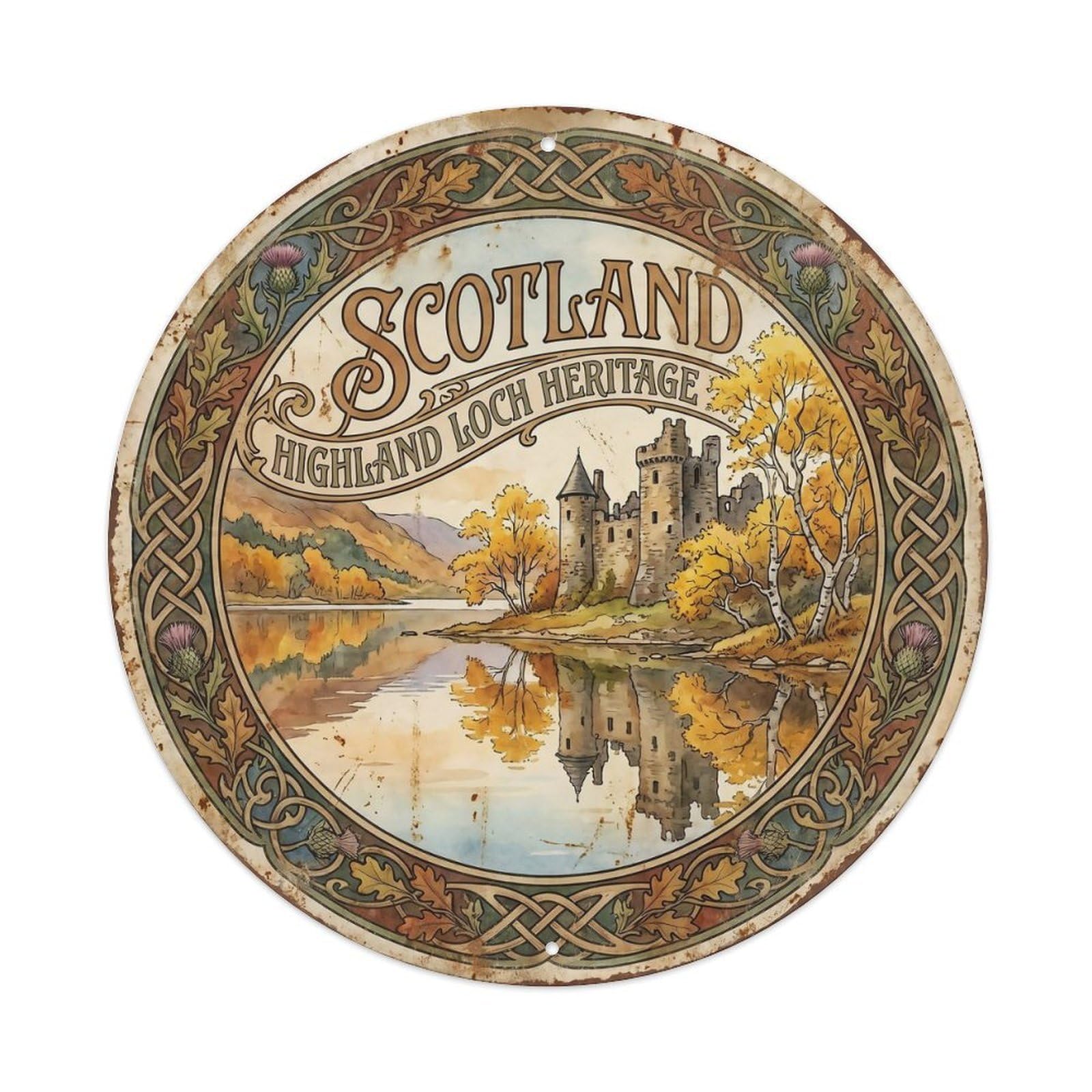 Vintage Travel Scotland Highland Loch Castle Metal Tin Sign