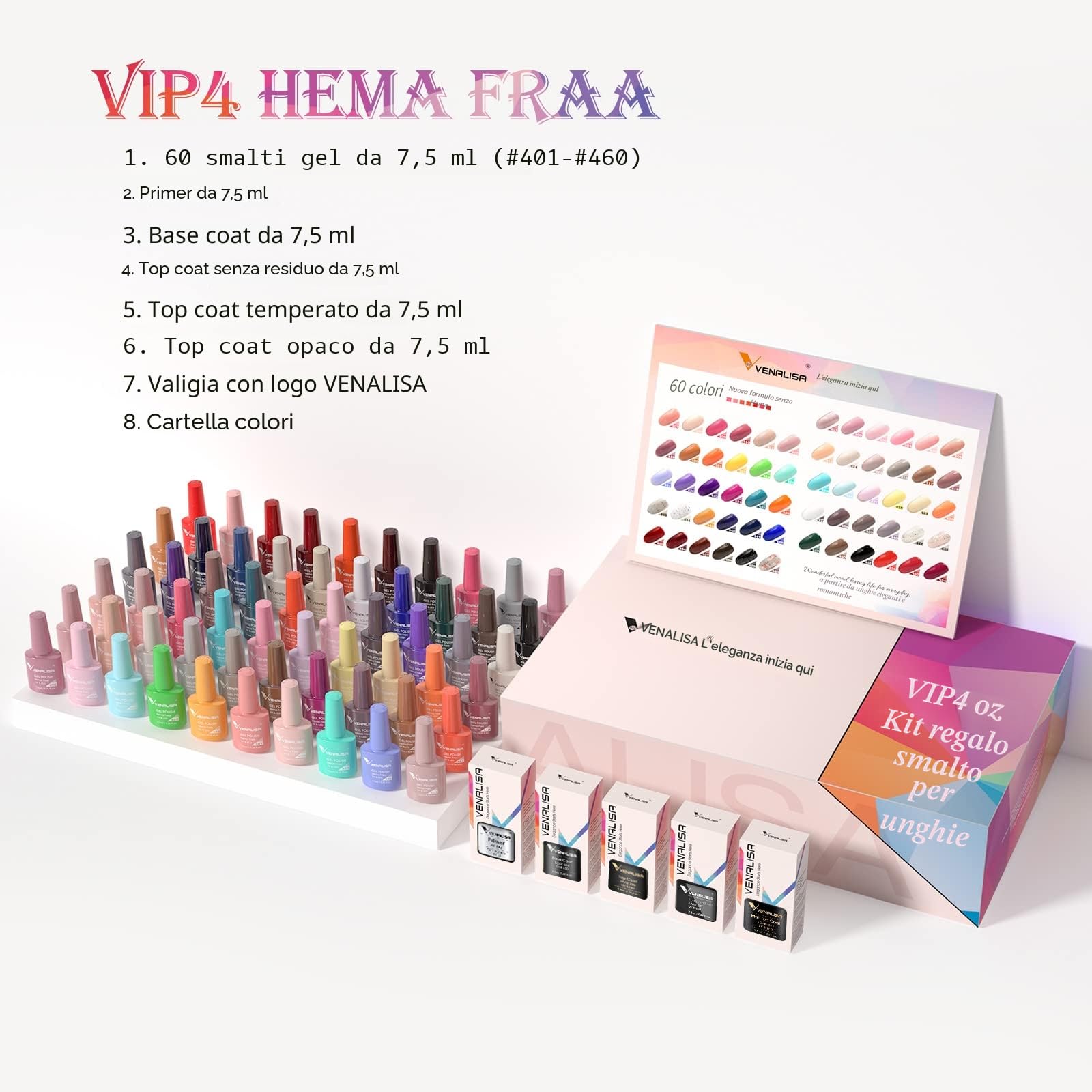 VENALISA, set di smalti UV, gel 65 colori con top coat & base primer per unghie in studio nail art, manicure