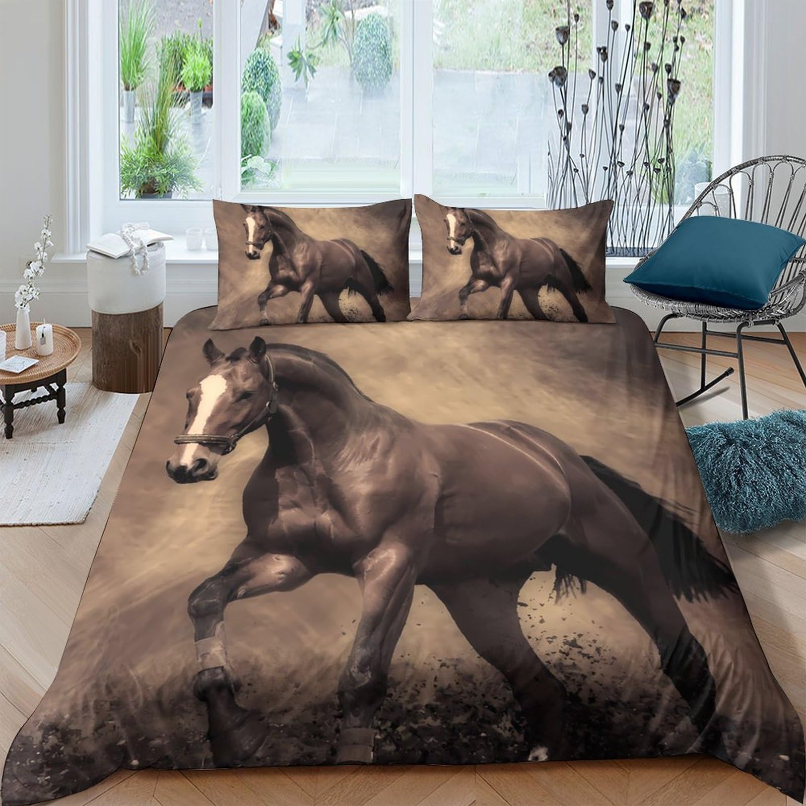 Ctjqhvkz Style-1 3D Printed Wild Horse Fitted Sheet Microfiber Soft Breathable Brown Stallion Mattress Cover For Bedroom Dorm Decor Single（135X200cm）