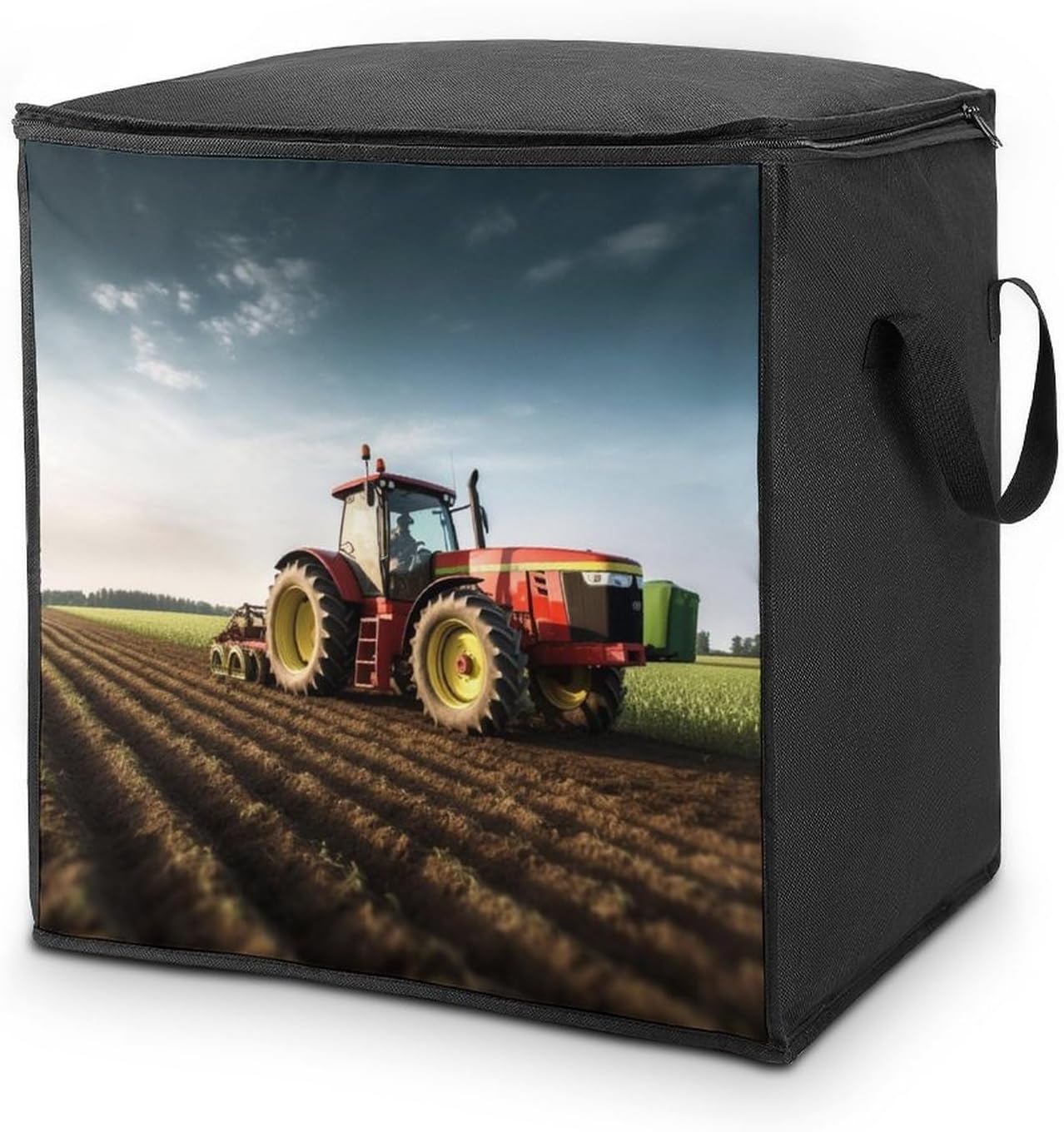 Portable Quilt Storage Bag,Tractor Farm Printed Foldable Wardrobe Storage Box Foldable Storage Bag with Lids And Handle Large Clothing Storage Bag for Comforters Clothes Blankets Pillows