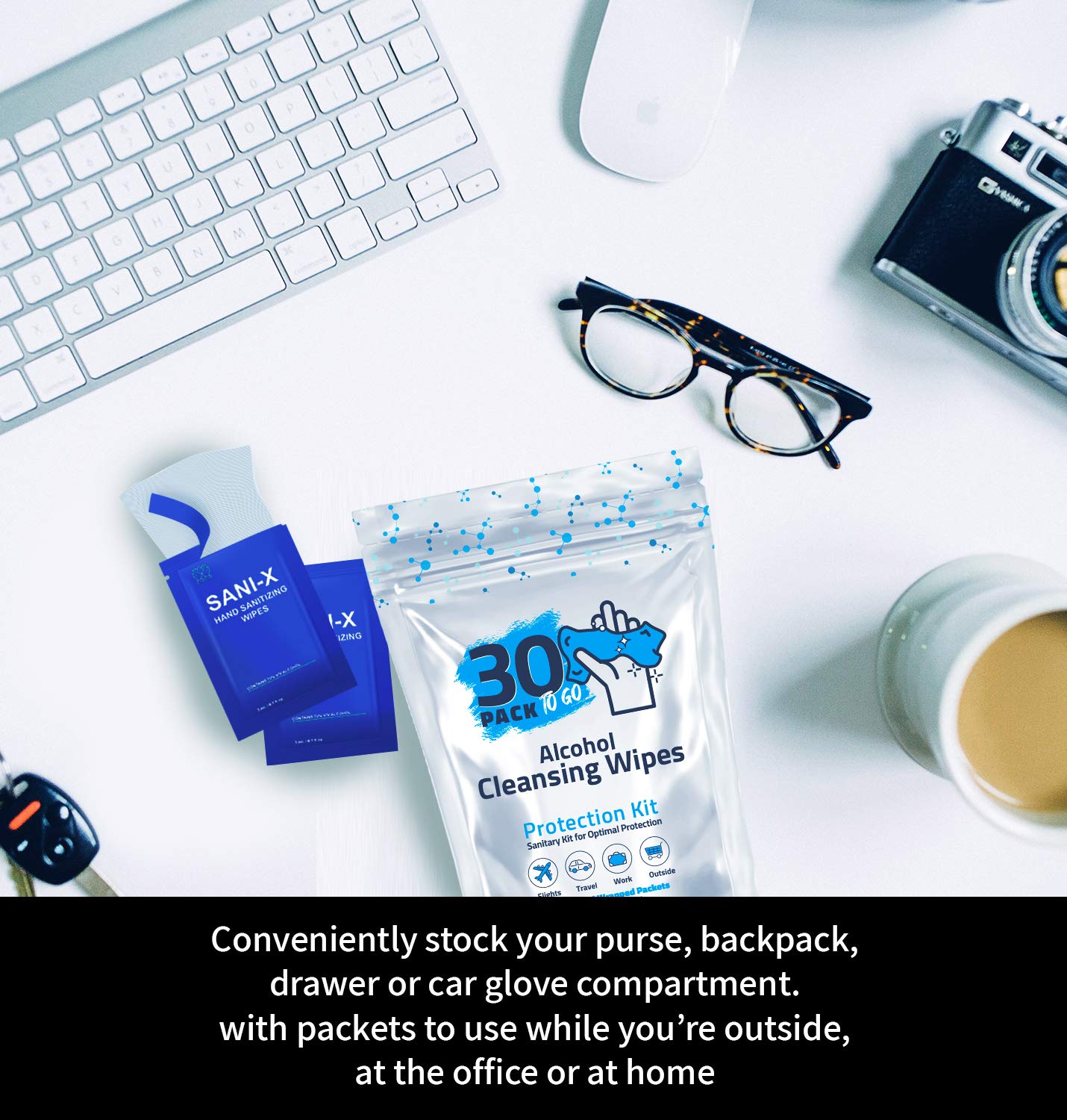 30 Pack - Hand Sanitizing Wipes, Individually-Wrapped, 70% Alcohol Disinfecting Wipes, Moisturizing Cleansing Towelettes Eco-Friendly Toxin-free Paraben-free Travel Size