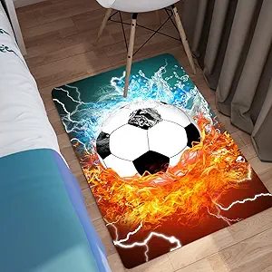 Kids Football Mat - Water & Fire Football Rug for Boys Room Sports Carpet Rugs, 2x3 Feet