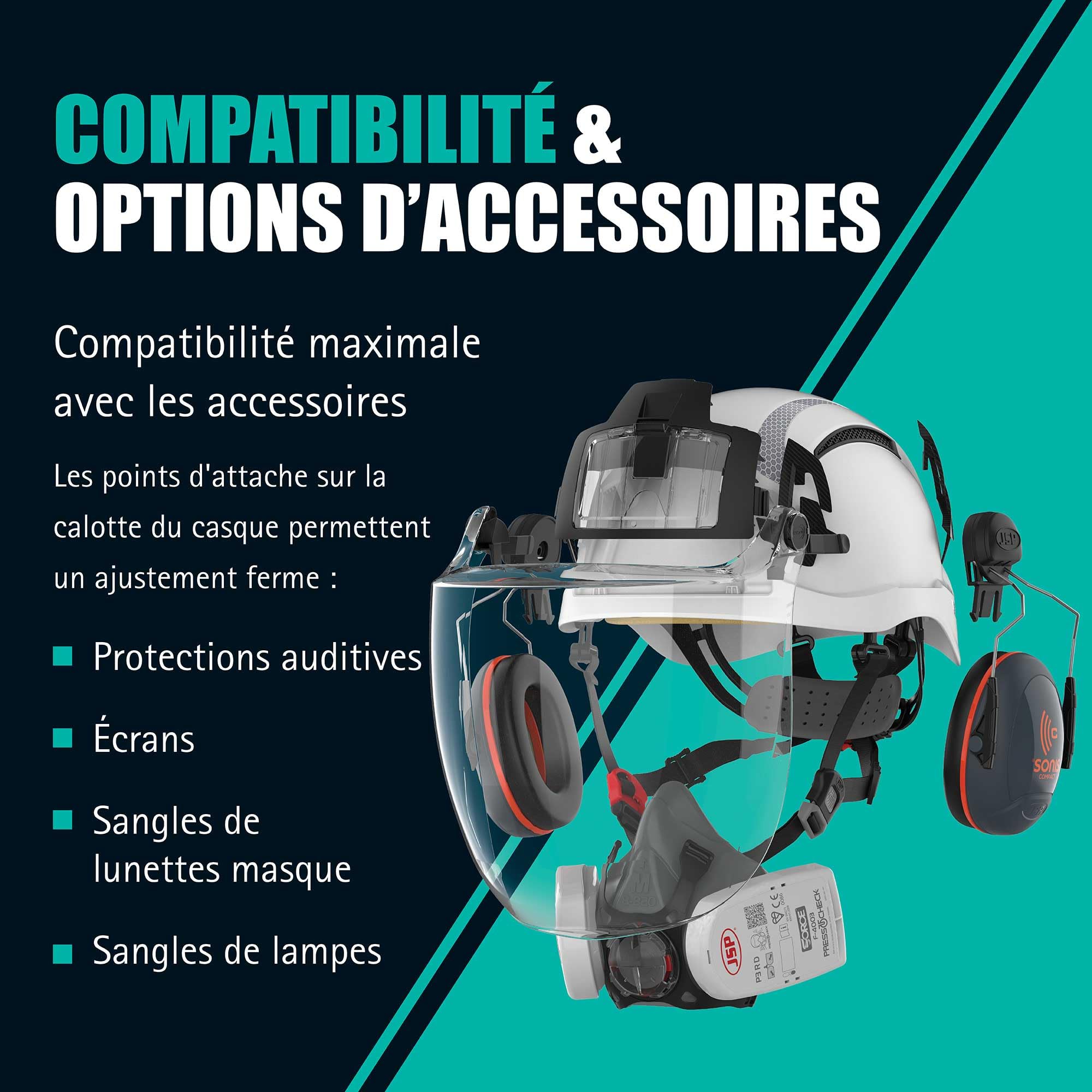 JSP Evo Alta DualSwitch Casque Premium ABS Chantier & Escalade, Blanc | Bascule entre protection EN 397 industrielle et EN 12492 escalade. Coque ABS. EN 50365 certifié.