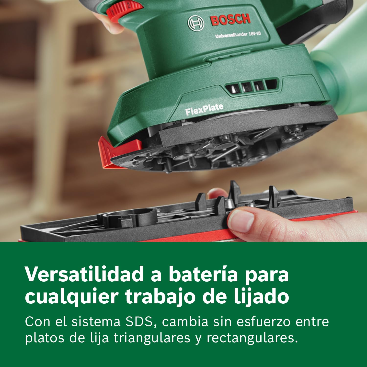 Bosch lijadora a batería UniversalSander 18V-10 (sin batería; sistema de 18 voltios; para bricolaje en madera; con 32 papeles de lija; en embalaje de cartón) – Edición para Amazon