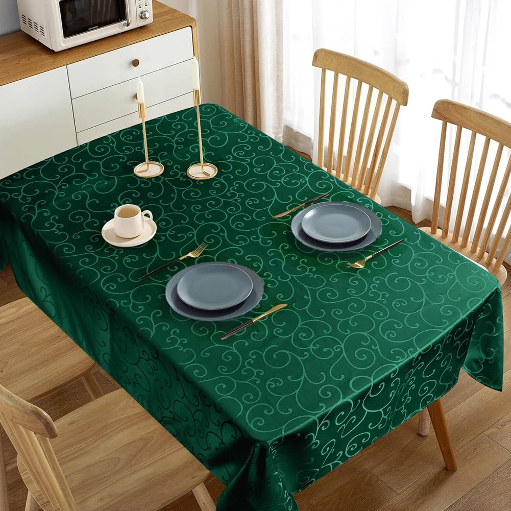 Manteles Mesa Rectangular, 130x220cm Verde Mantel Antimanchas, Mantel de Jacquard de Poliéster, Lavable en la Lavadora, Adecuado para la Decoración Interior de Cocinas y Restaurantes