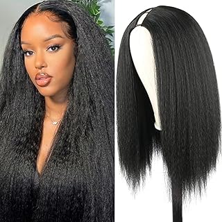 Jolelyne Kinky Straight V Part Wig Upgrade U Part Wig Yaki Straight V Part Wigs Synthetic Yaki Hair Natural Black No Leave Out Glueless Clip in Half Wigs for Black Women V Shape Wigs 20inch 1B