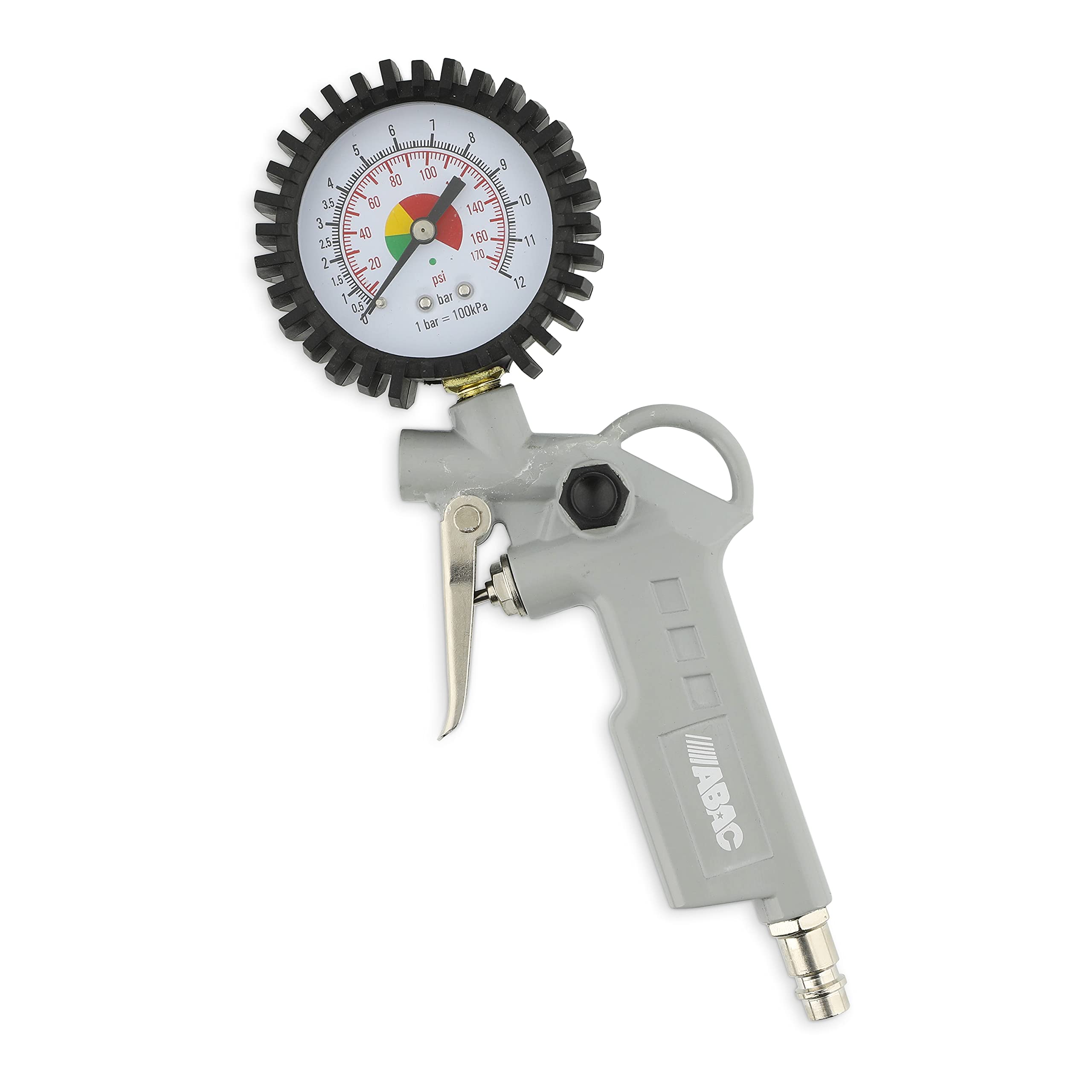 ABAC Pistola Gonfiaggio Pneumatici per Compressore 4 Pezzi G-580, Inclusi Gonfiagomme con Manometro e 3 Punte di Gonfiaggio, Pressione Max 8 Bar