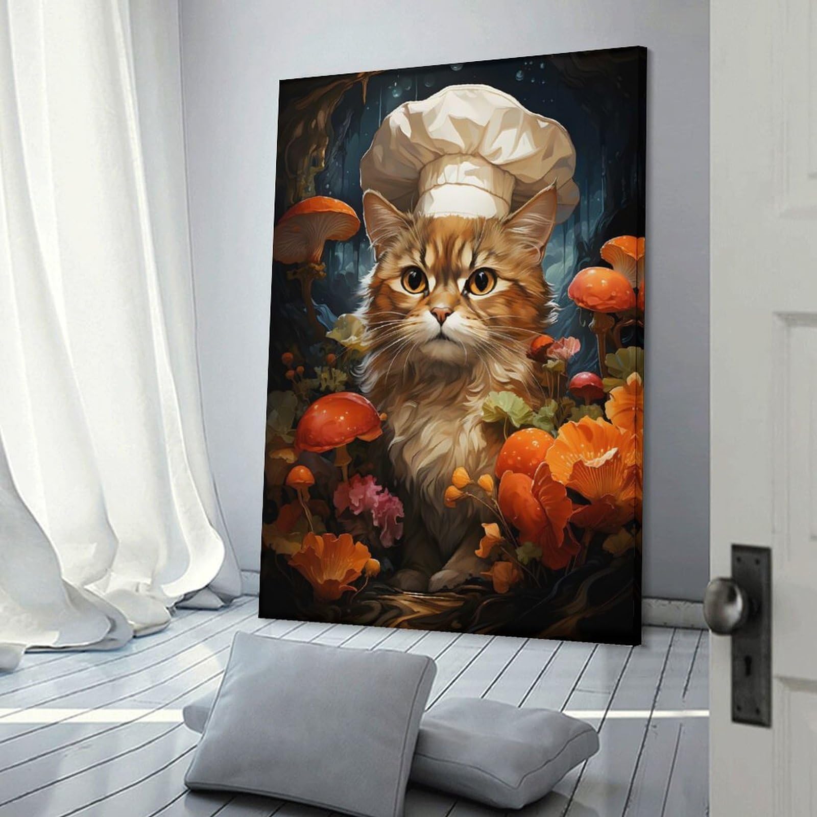 Junmoney Frame-Chef Cat Cooking Painting Canvas Wall Art Chef Cat Cooking Painting, 20X30inch(50X75cm), For Gallery Wall Decor And Room Displays, Decorative Artwork With Flexible Styling