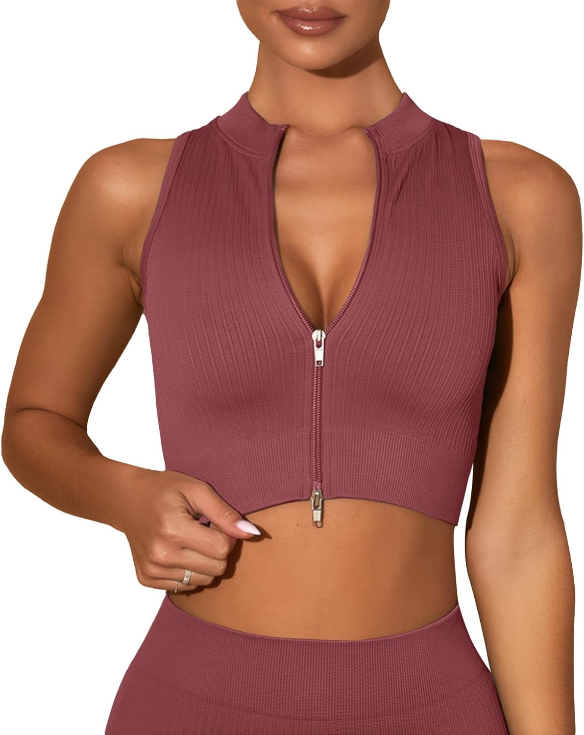 SEAUR Yoga Fitness Tank Top Women's Front Double Zipper Sleeveless Jacket Breathable Crop Top for Workout Outdoor Activities