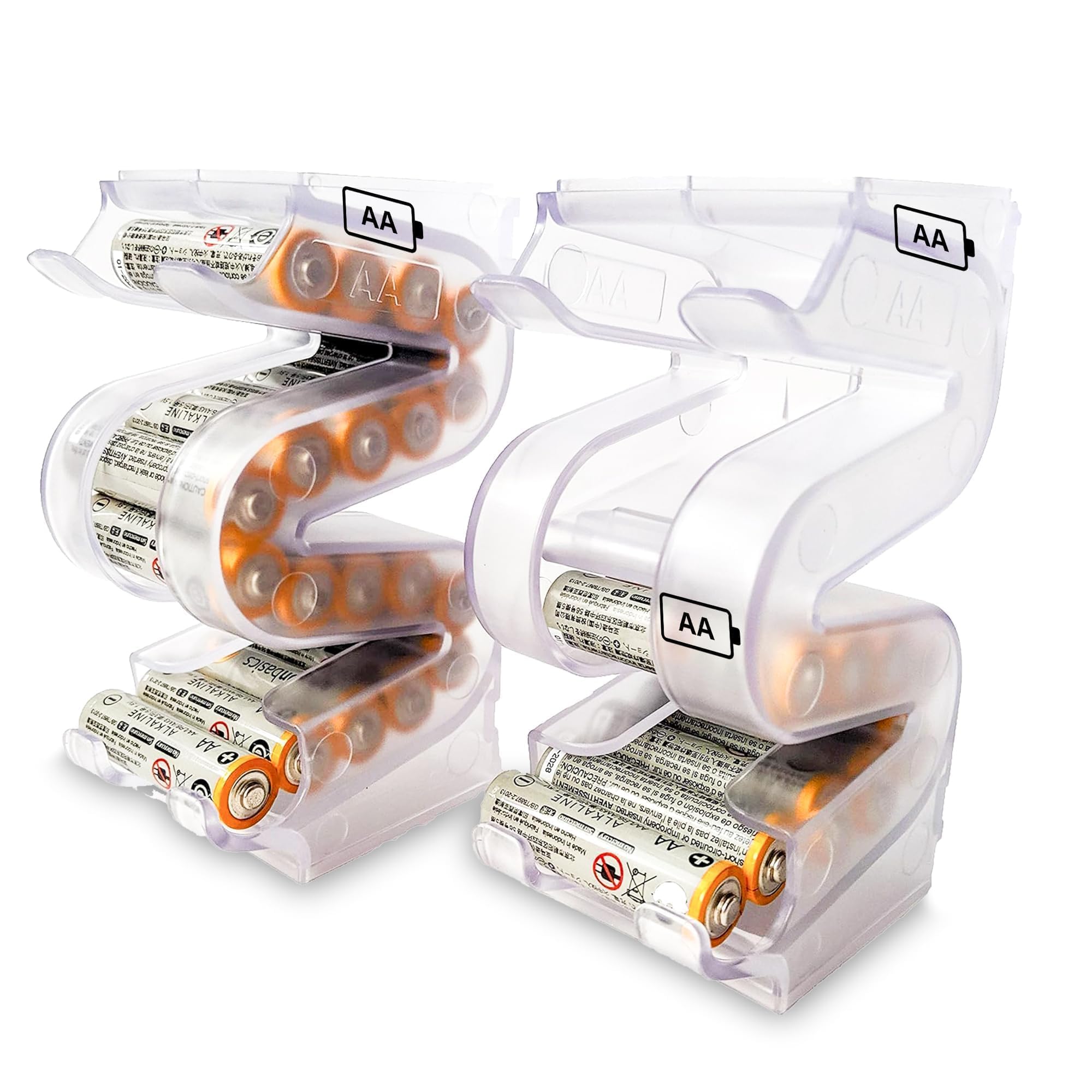 Kalinar Battery Ladder™ for 20 AA Batteries | Clear Vertical Battery Storage Cases | Stackable & Expandable Wall Mount Battery Organizer & Dispenser | Battery Holder Combo (AA 2 Pack)