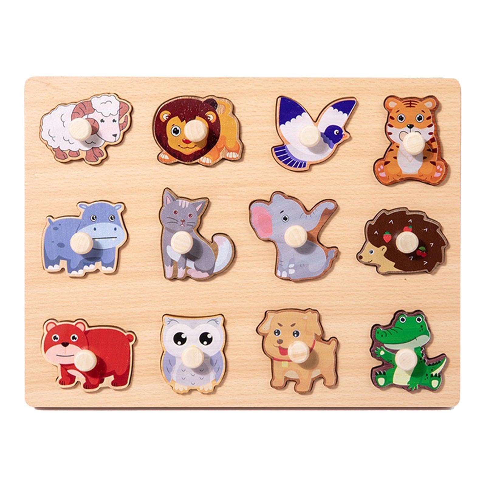 Puzzle di Apprendimento Tavola Forme in Legno Puzzle Bambini Cartone Animato Puzzle Prescolare con Peg Sviluppo Motricità Fine Adatto per Bambini Raga, Animale
