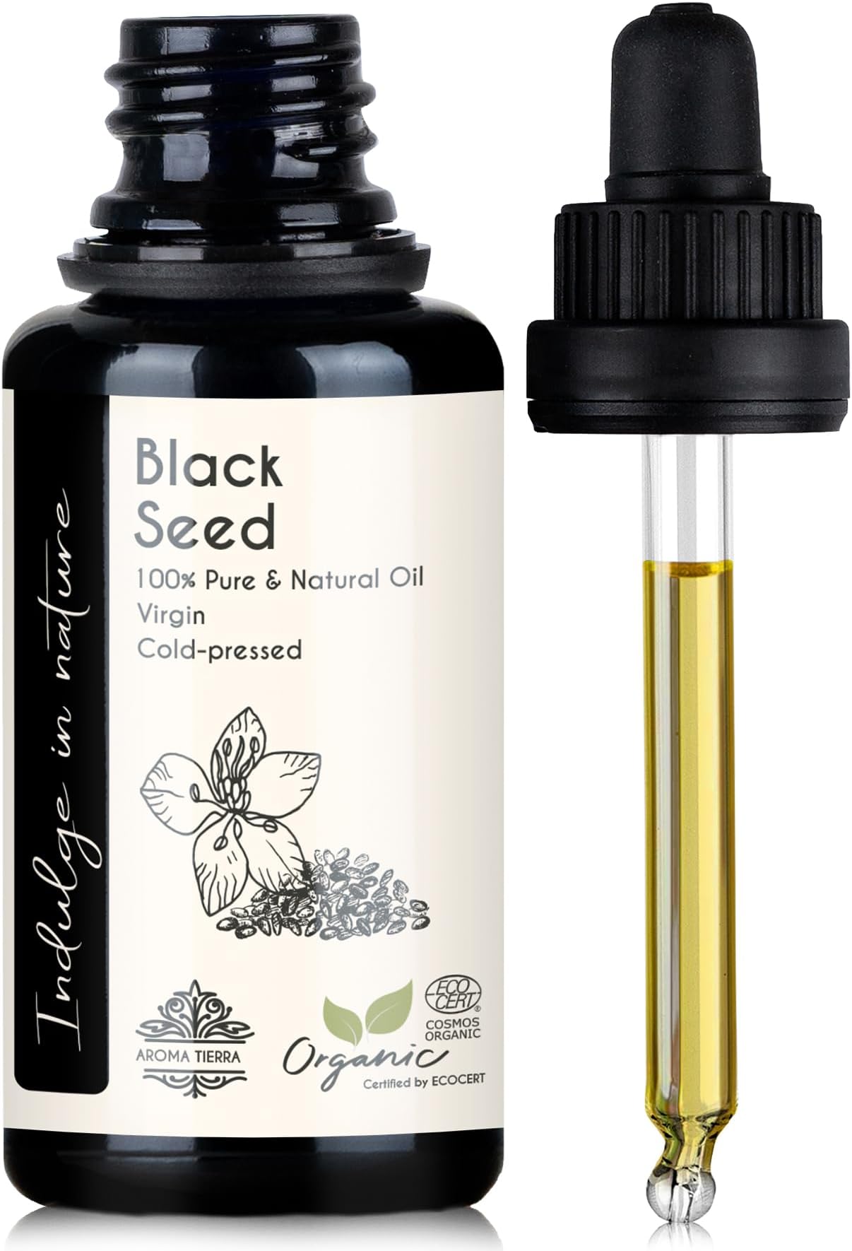 Organic Black Seed Oil (Nigella sativa) 30ml - 100% Pure, Cold Pressed, Natural & Food Grade - Hair & Beard Care, Face & Skin, & Wellness