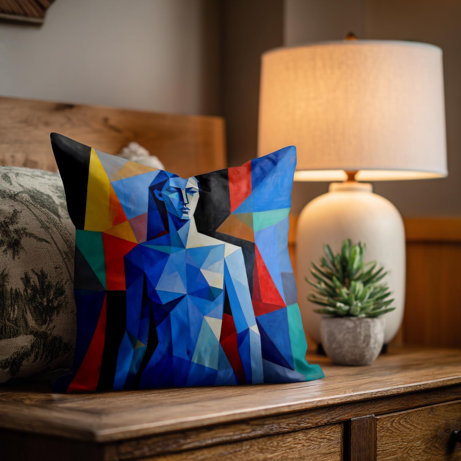Shrahala Dark Blue Abstract Abstract Work Decorative Throw Pillow Cover, Art Square Pillowcase Blended Double-Sided No Inserts for Bedroom Living Room Set of 2 (20 x 20 in)
